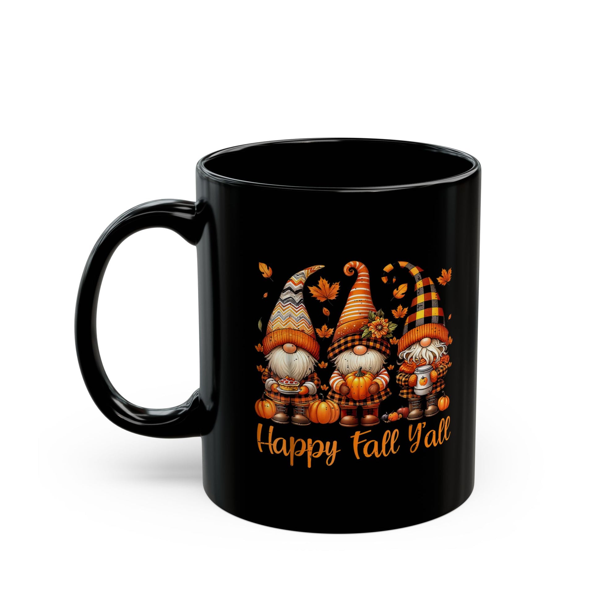 Happy Fall Y'all Gnome Mug, Black Coffee Cup for Autumn