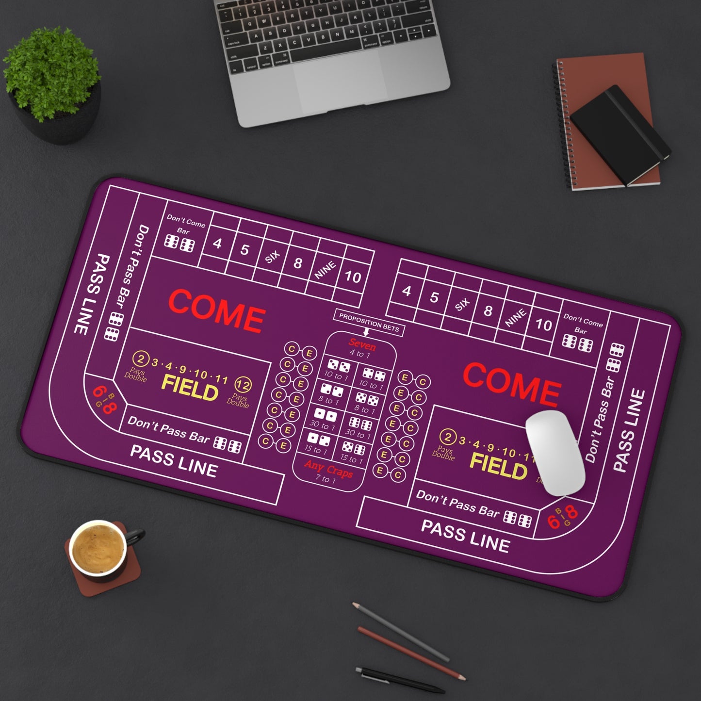 Casino Craps 2 Desk Mat — 2-in-1 Gaming Surface / Purple