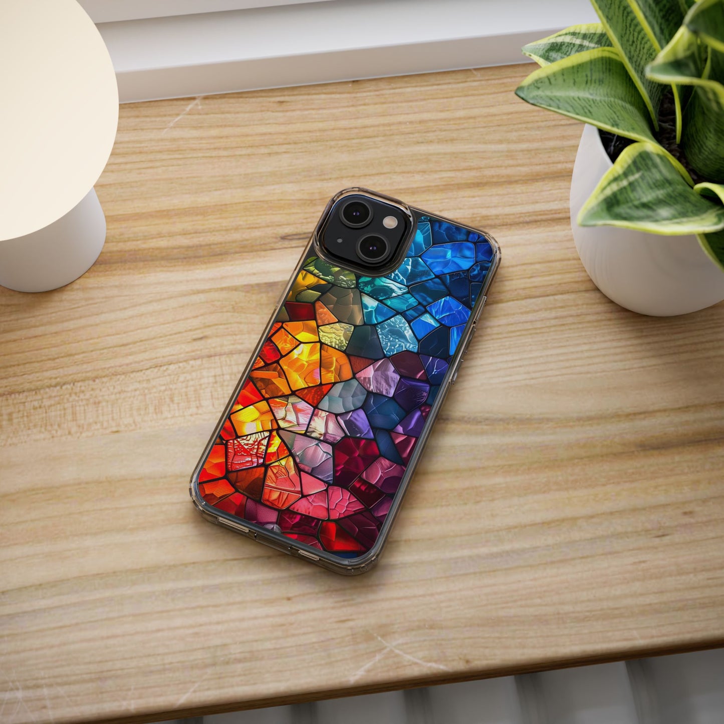 Vibrant Clear Phone Case, Colorful Stained Glass Design