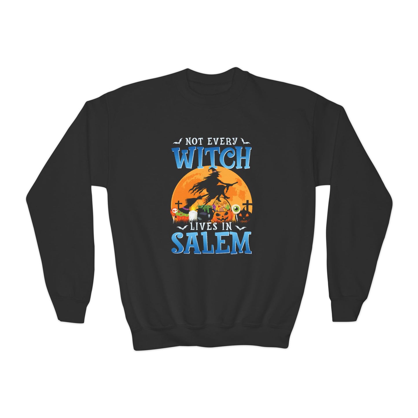 Youth Halloween Crewneck Sweatshirt - Not Every Witch Lives in Salem