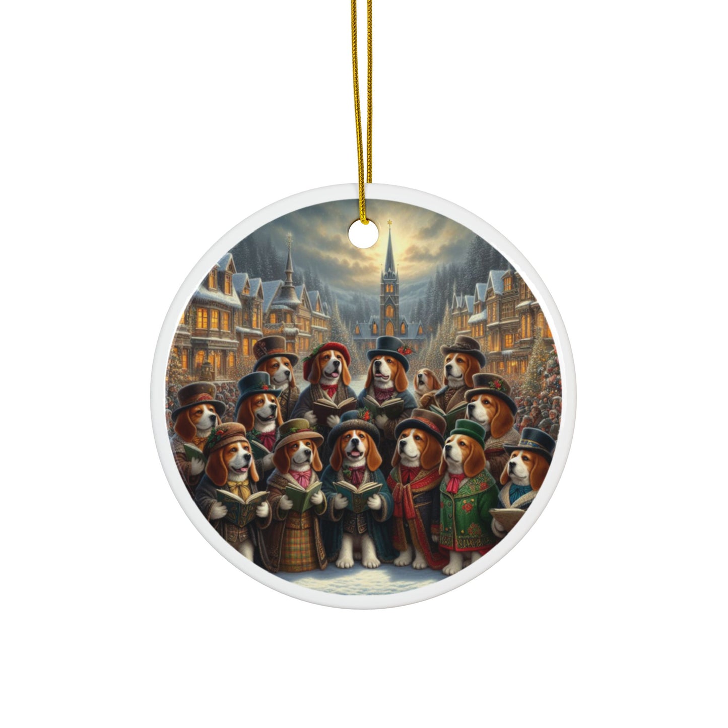 Victorian Beagle Carols Ceramic Ornaments, 2-Side Print, (1pc, 3pcs, 5pcs, 10pcs)