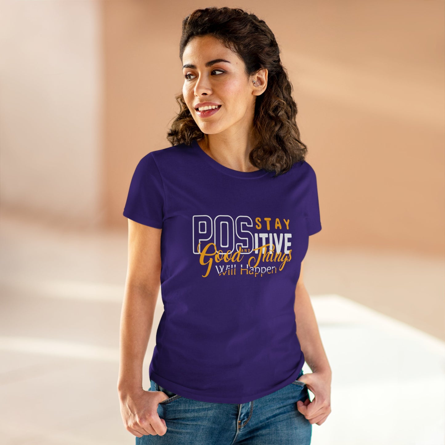 Stay Positive Women's Cotton Tee - Inspirational Motivational T-Shirt