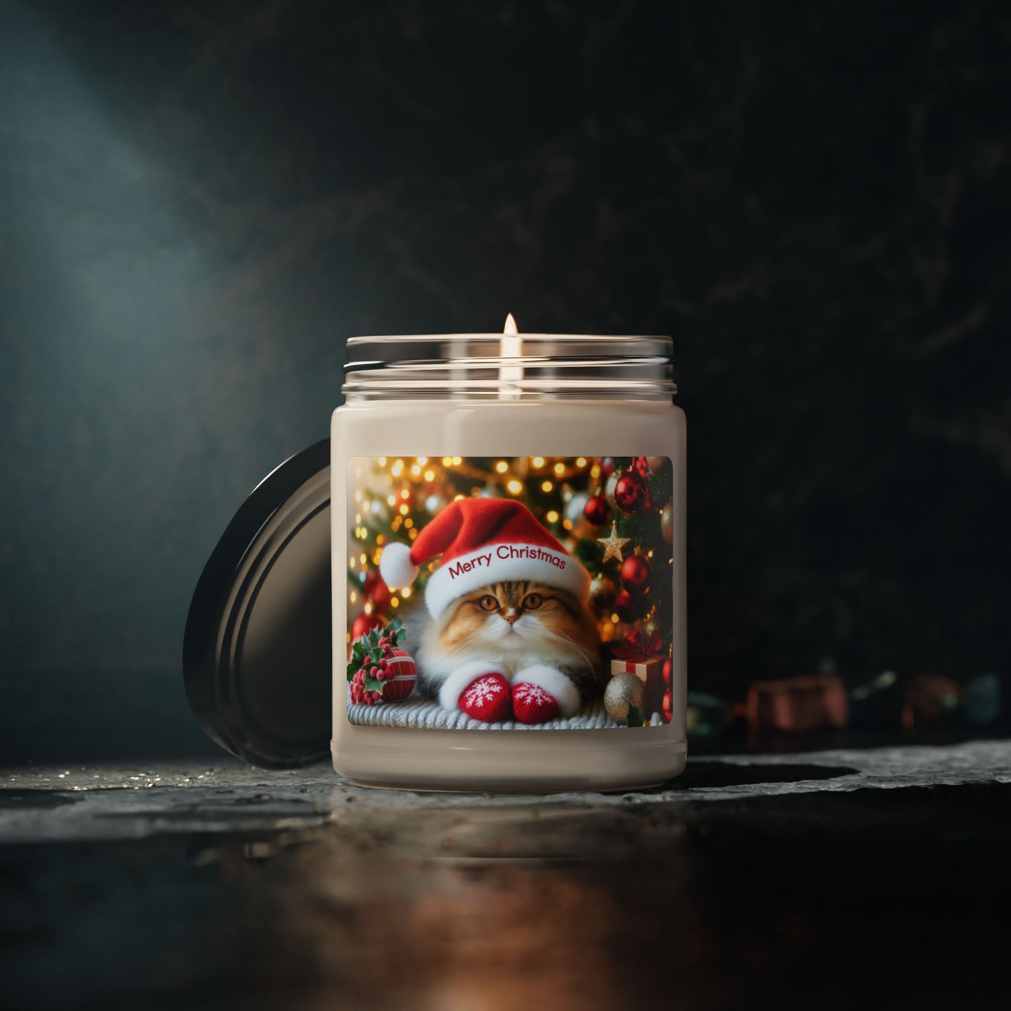 Merry Christmas Cat Scented Soy Candle, 9oz