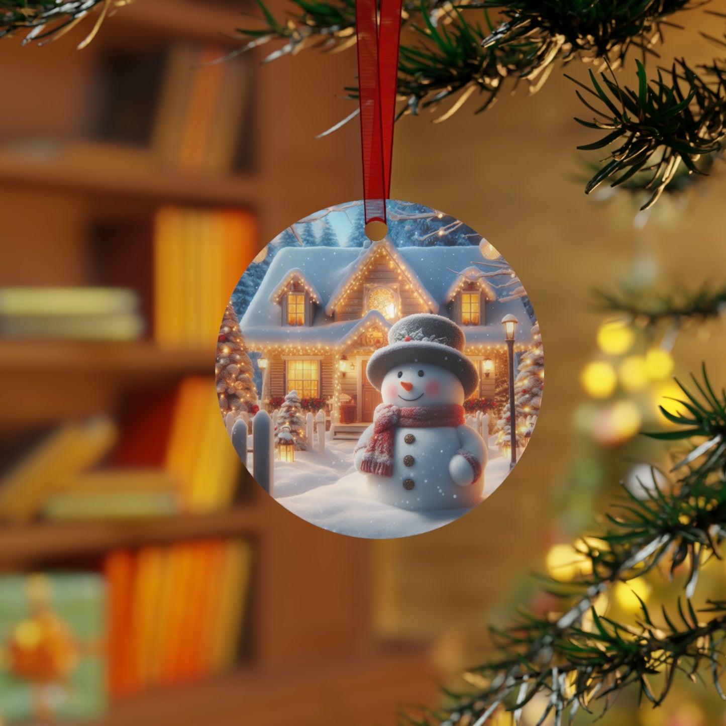 Merry Snowman’s Hearthside Metal Ornaments, 2-Side Print