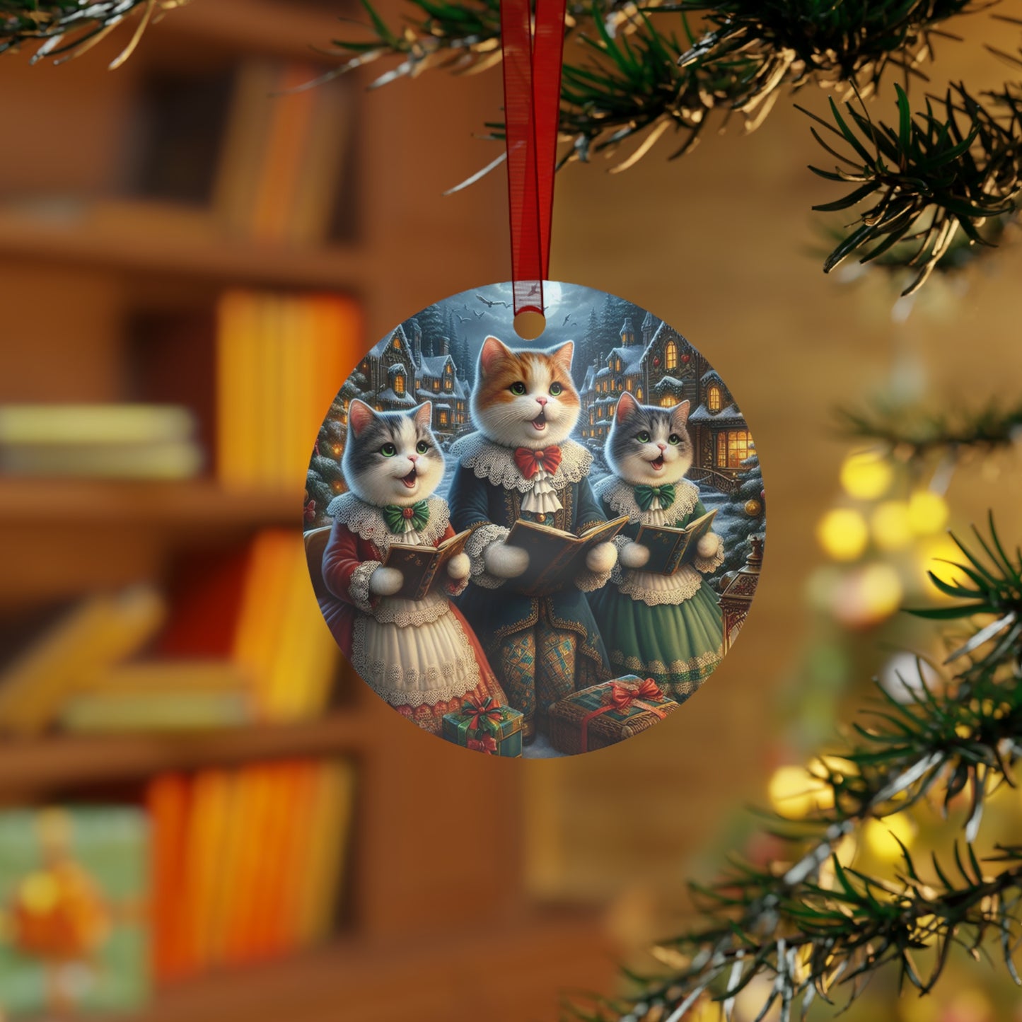 Purrs Of Yuletide Joy Metal Ornaments, 2-Side Print