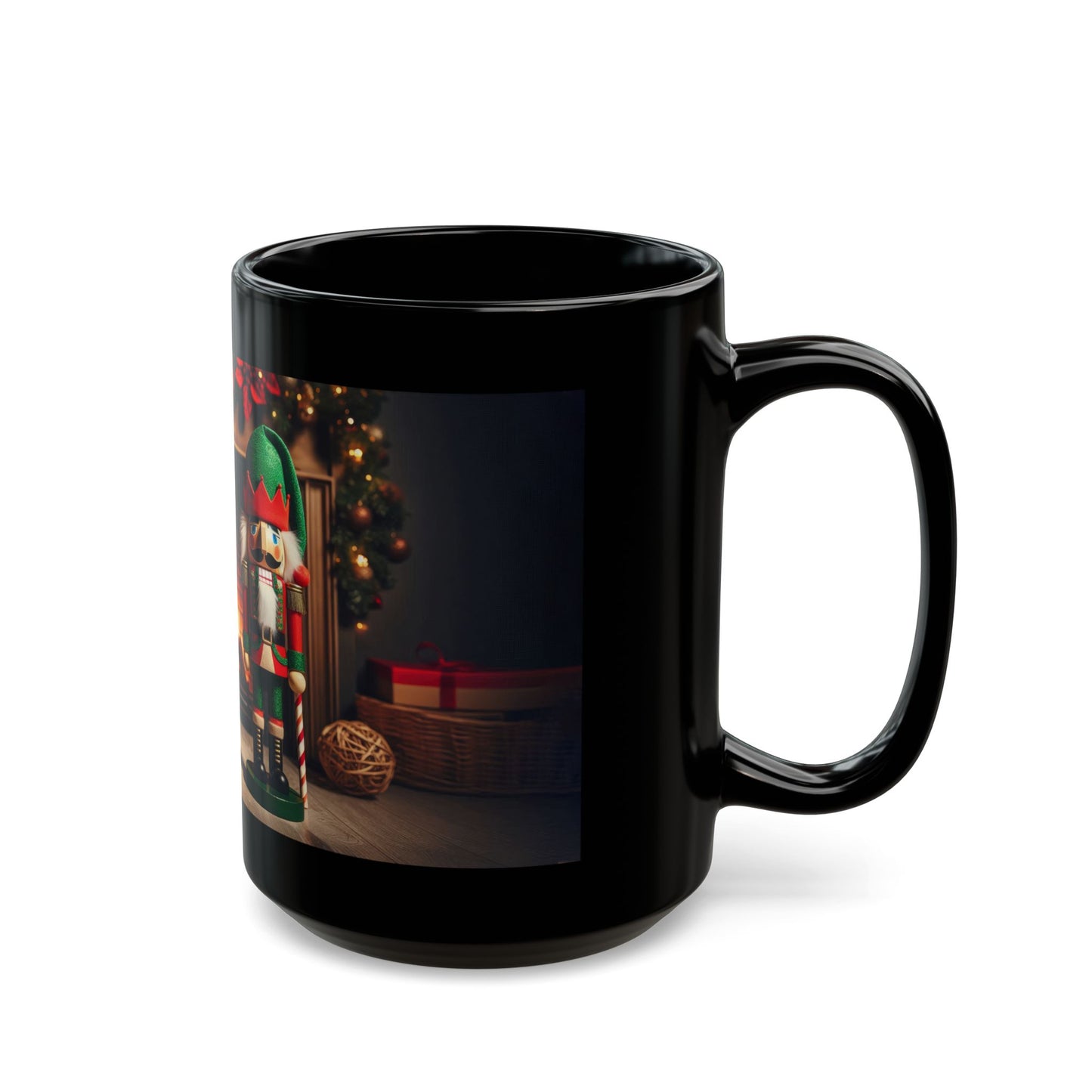 Two Nutcrackers and a Winter’s Fire Black Mug - 11oz, 15oz