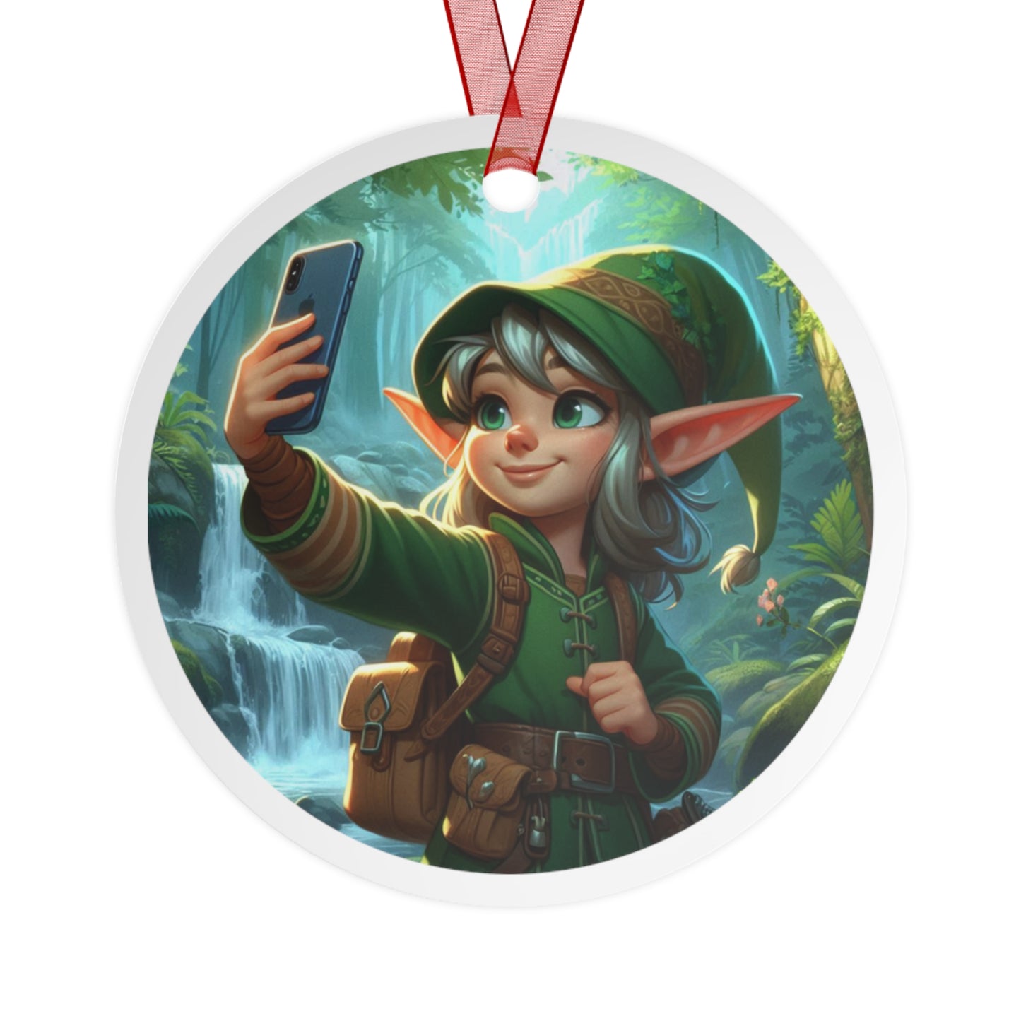 Elfie Selfie Metal Ornaments, 2-Side Print