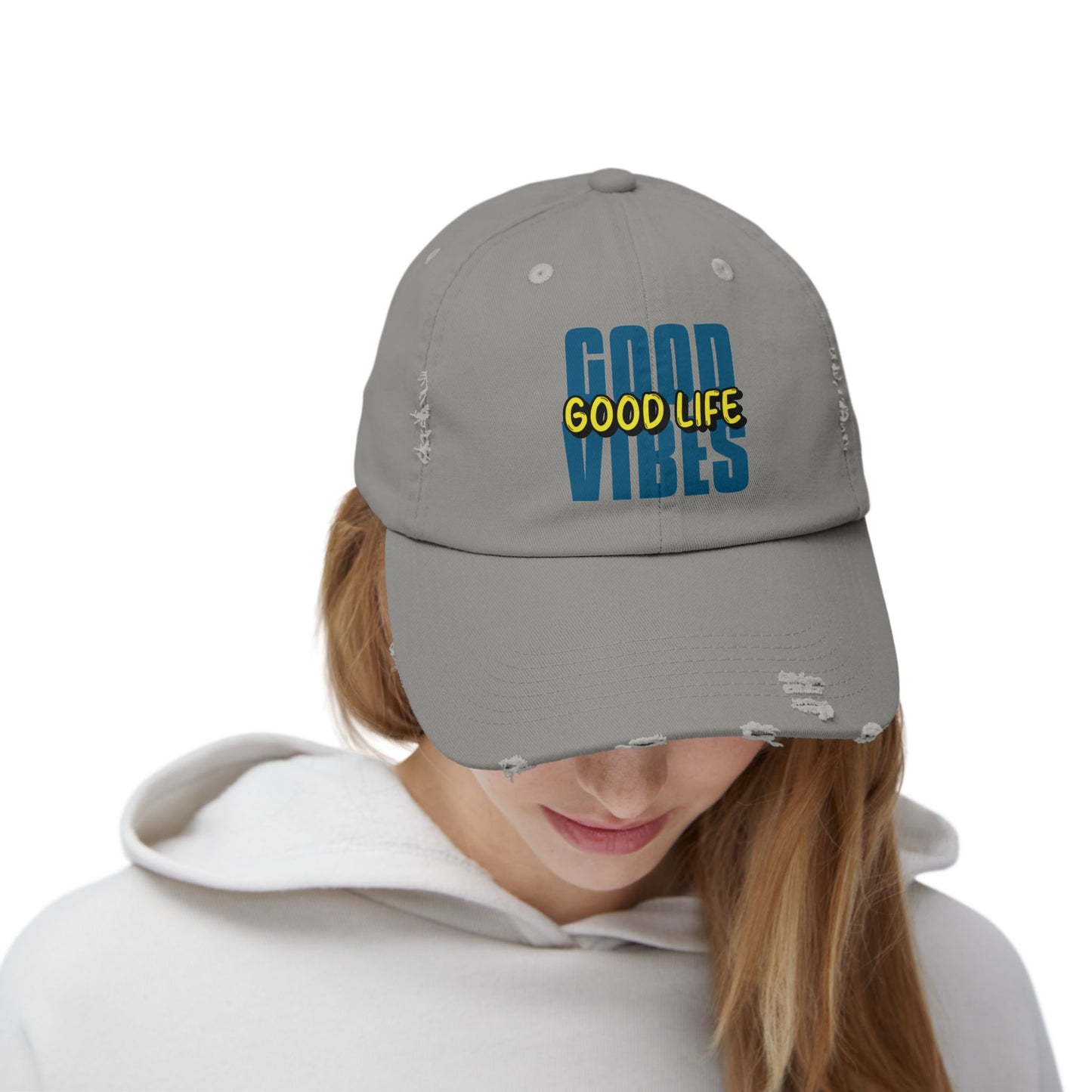 Good Vibes Good Life Unisex Distressed Cap