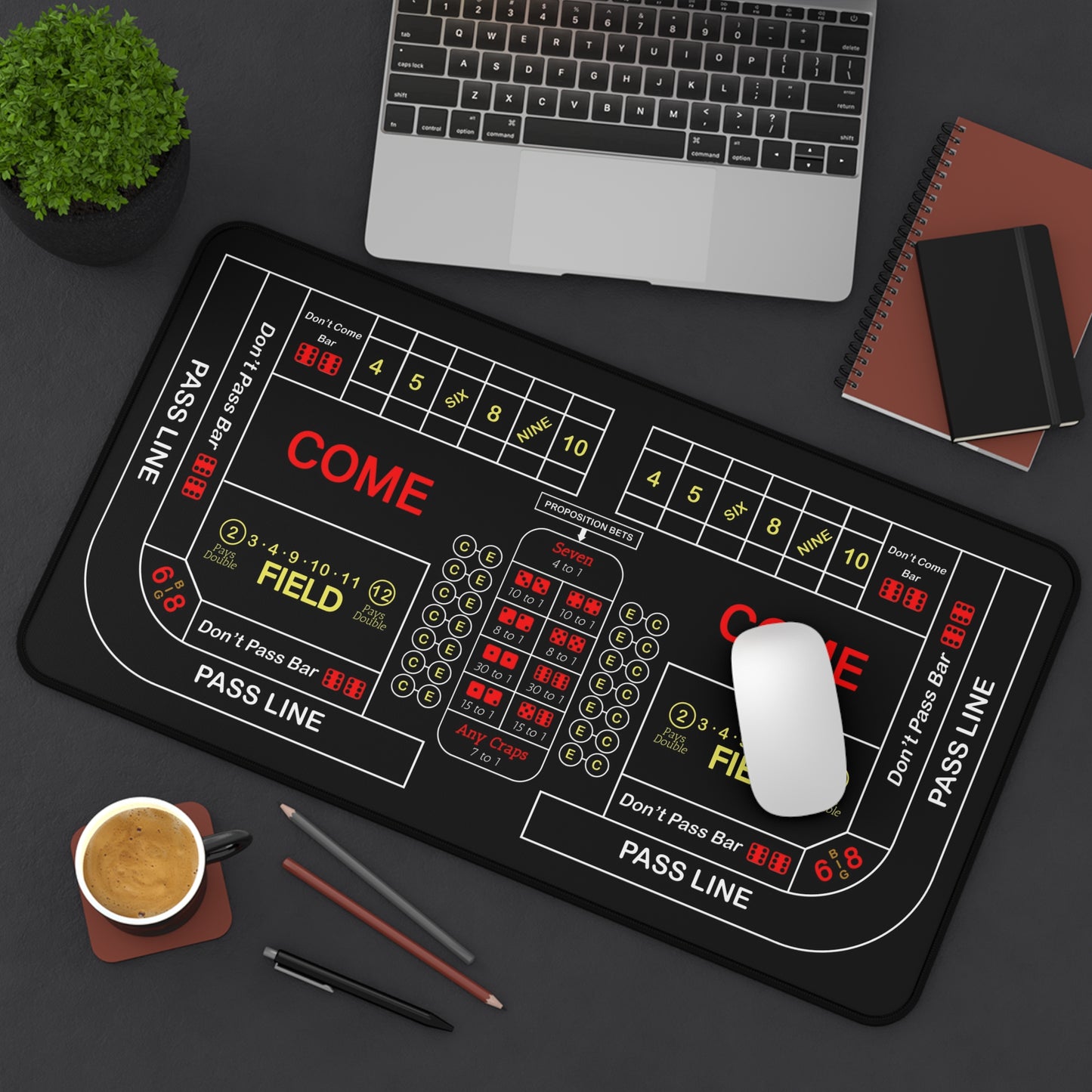 Casino Craps 2 Desk Mat — 2-in-1 Gaming Surface / Black