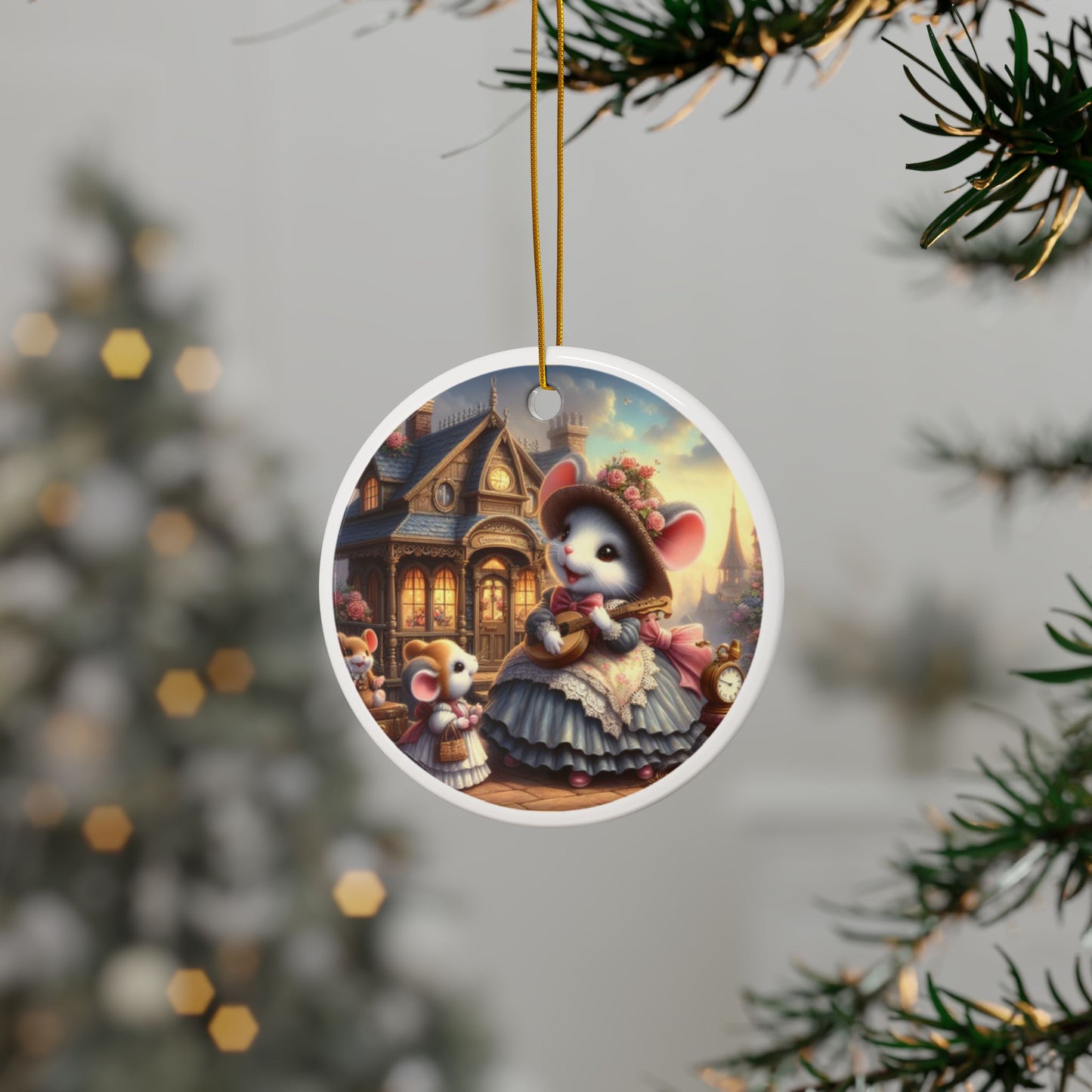 Victorian Melody On Guitar Christmas Ceramic Ornaments (1pcs, 3pcs, 5pcs, 10pcs) 2-Side Print