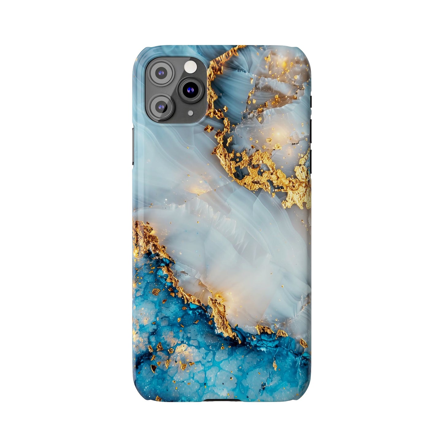 Marble Luxe Slim iPhone Case, Elegant Blue & Gold Design