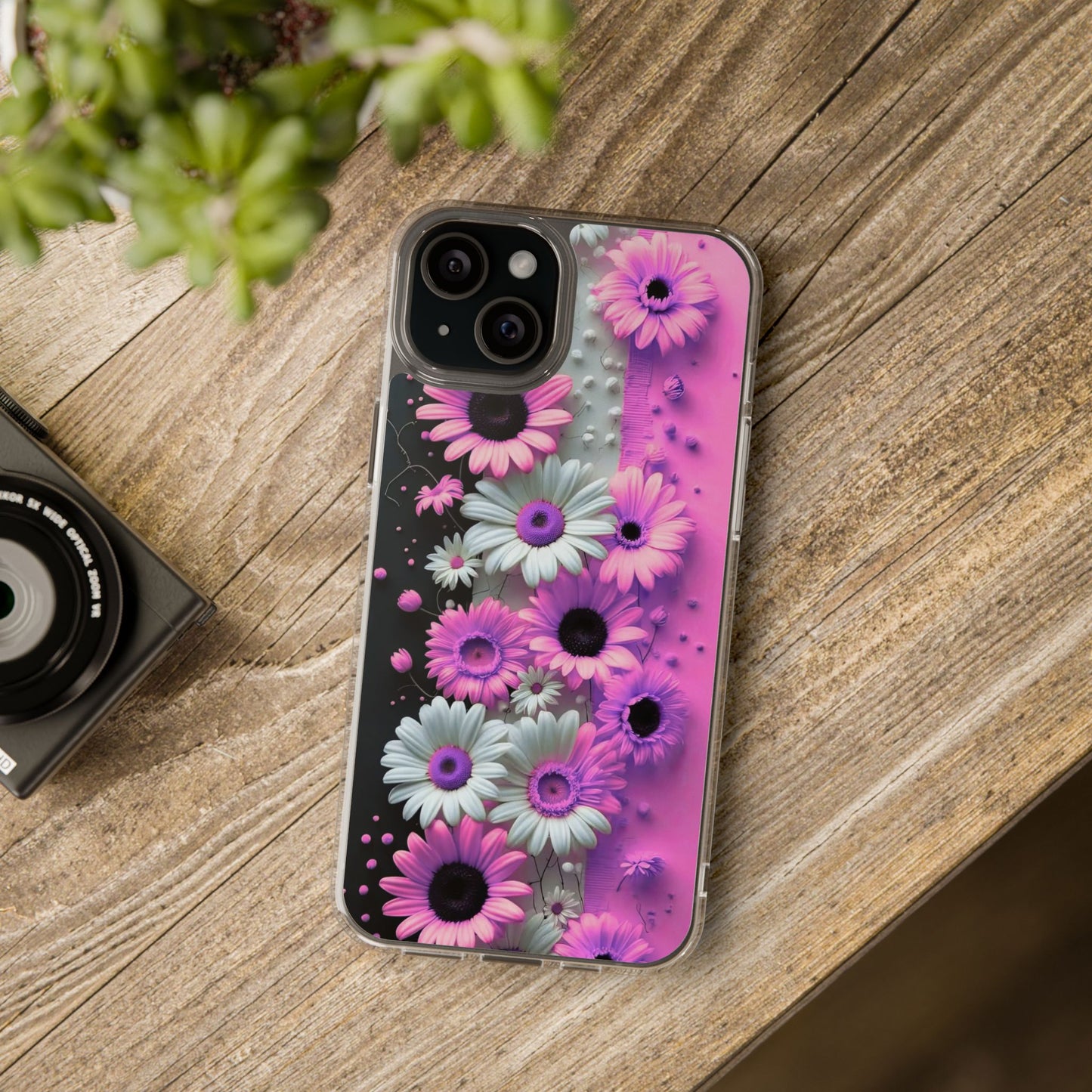 Floral Clear Phone Case – Pink Flower Design