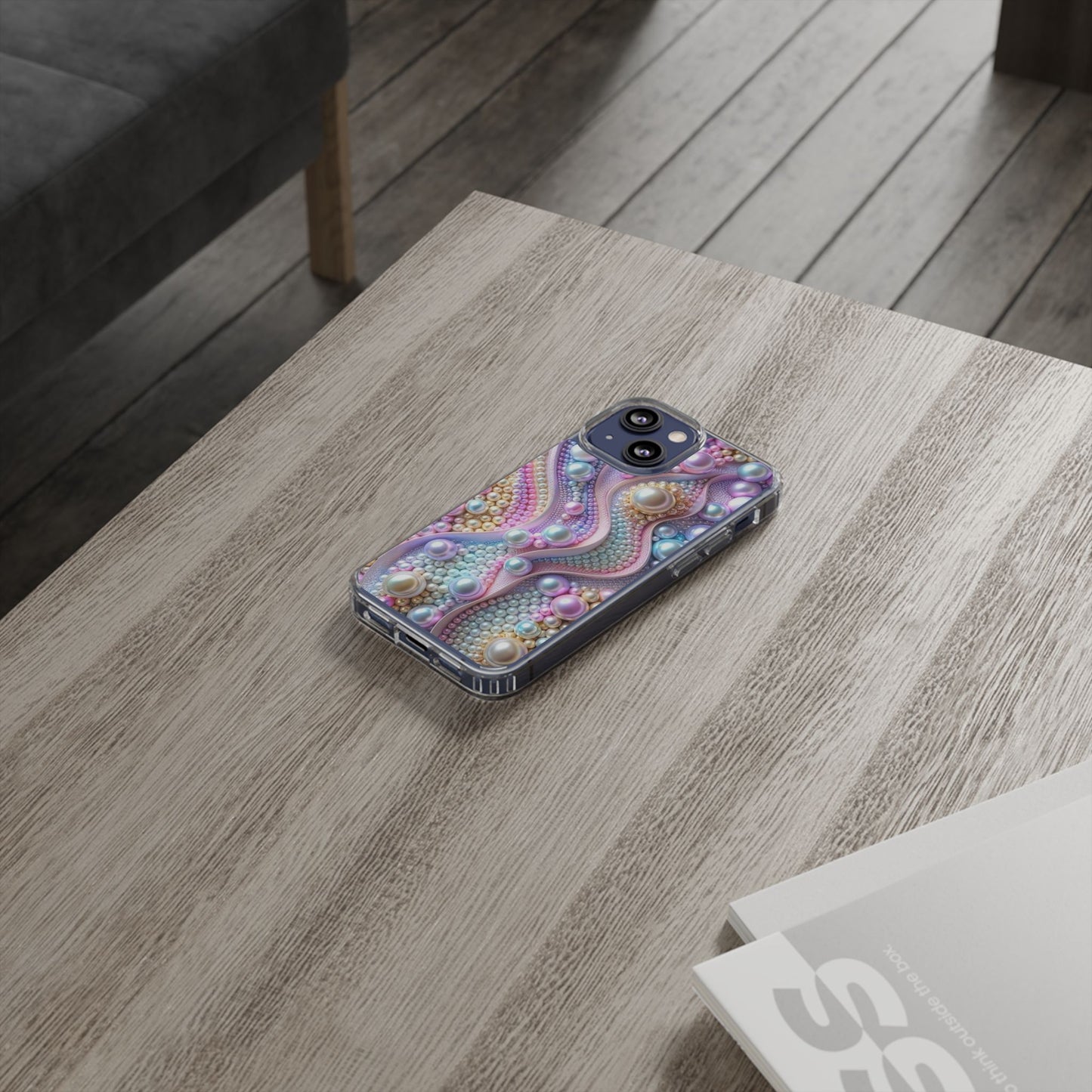 Colorful Pearl Wave Clear Phone Case, Elegant iPhone Cover