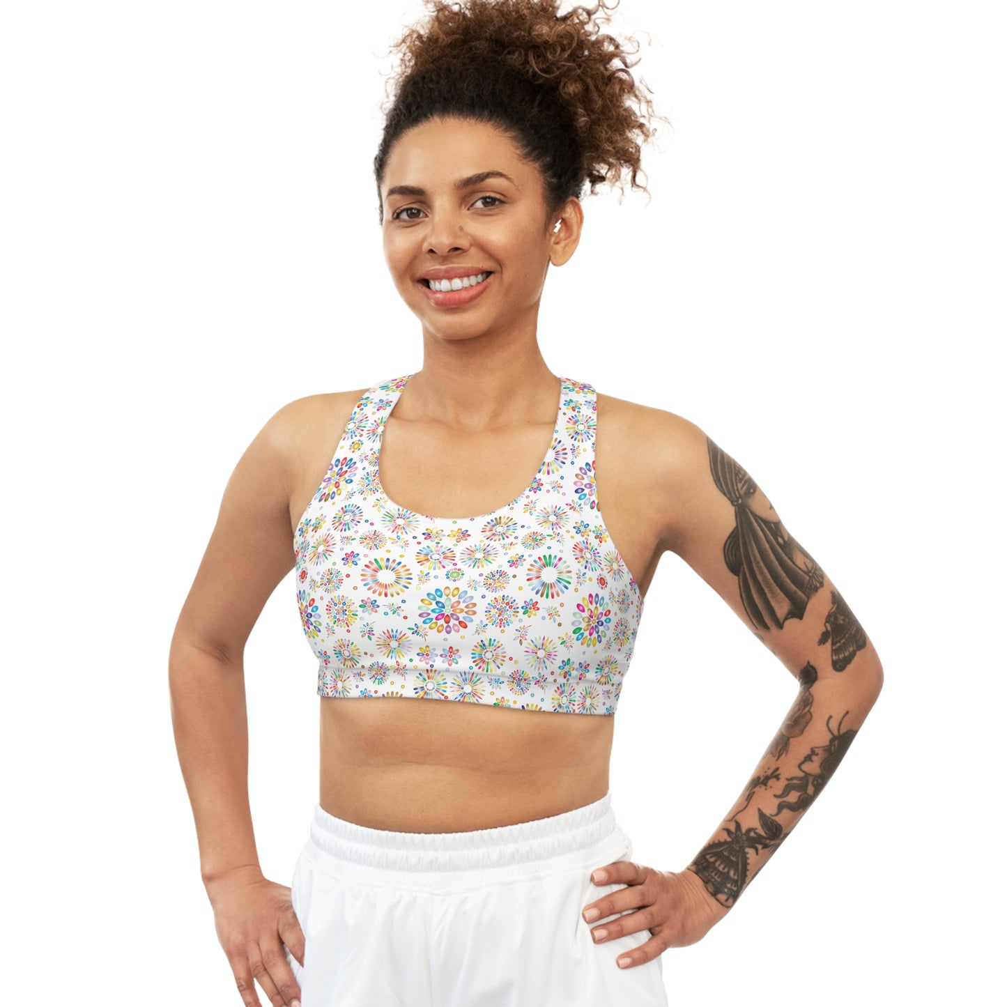 Vibrant Vibes Seamless Sports Bra (AOP) / White