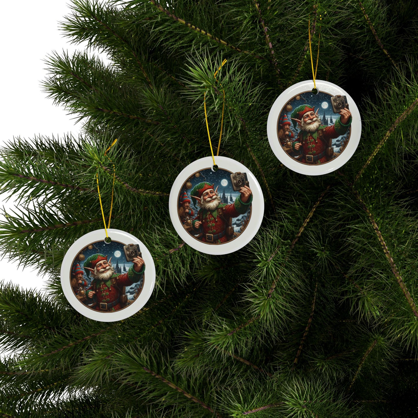 Vintage Vibes And Selfie Smiles Christmas Ceramic Ornaments (1pcs, 3pcs, 5pcs, 10pcs) 2-Side Print