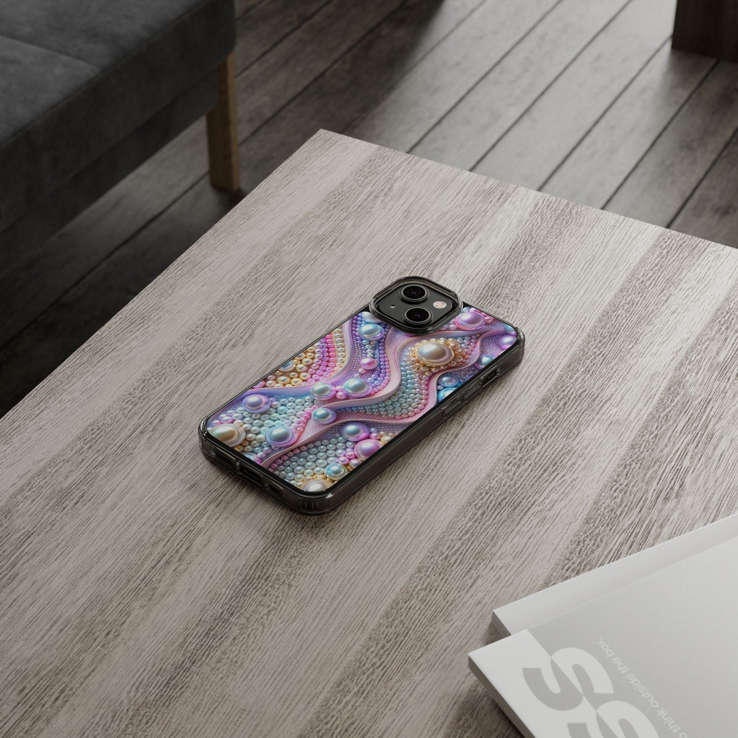 Colorful Pearl Wave Clear Phone Case, Elegant iPhone Cover