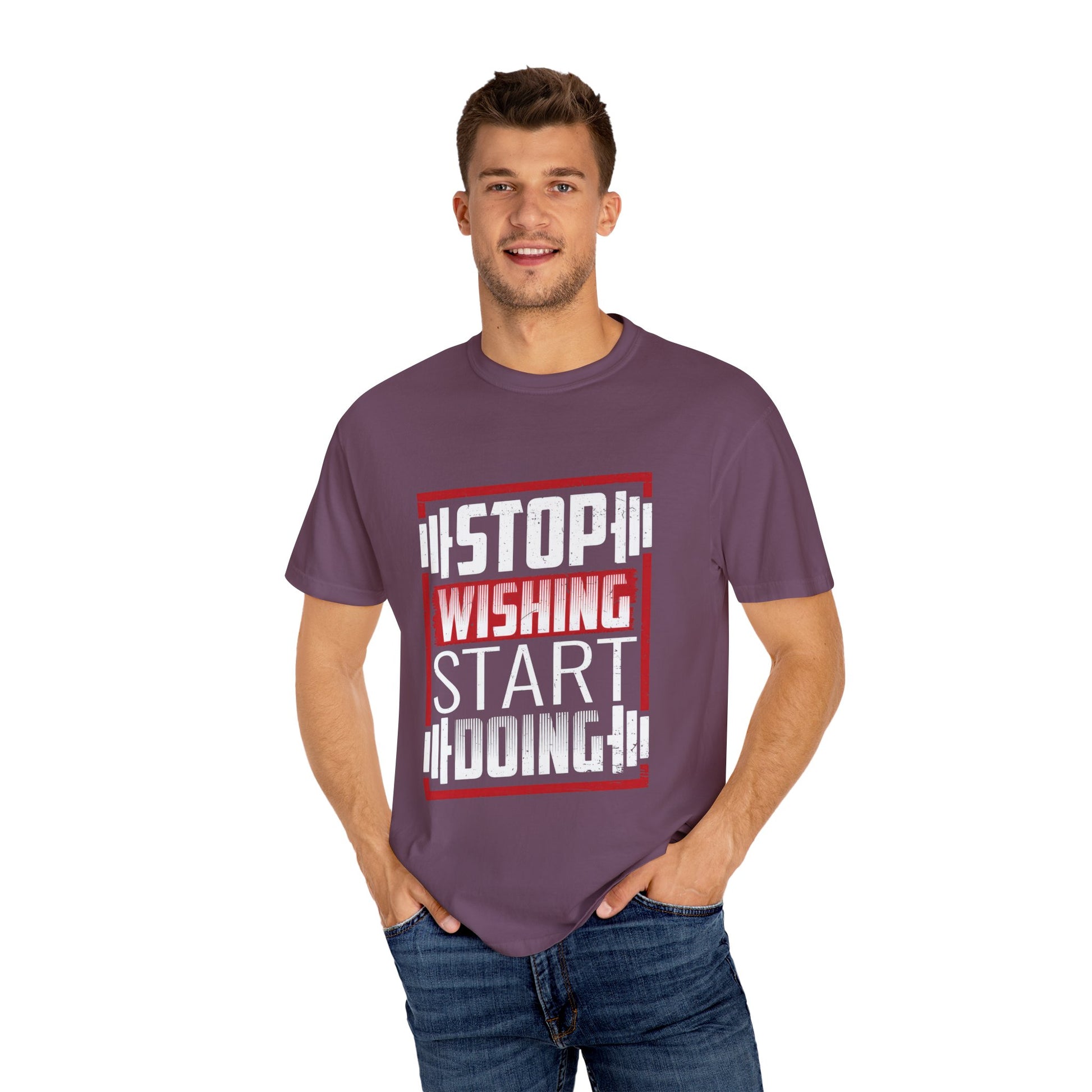 Motivational Workout T-Shirt - 'Stop Wishing Start Doing'