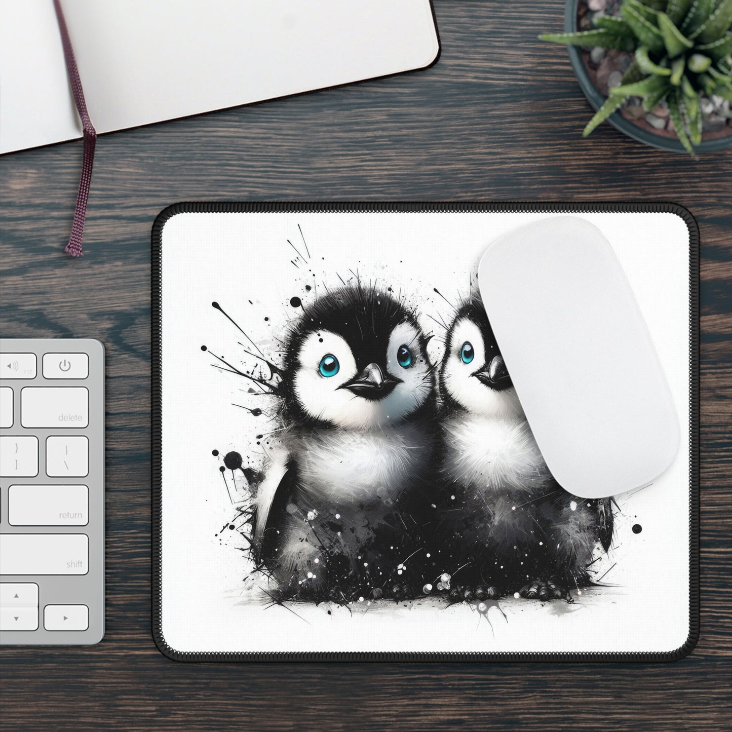 Mouse Pad - Black and White Penguin Chicks Design