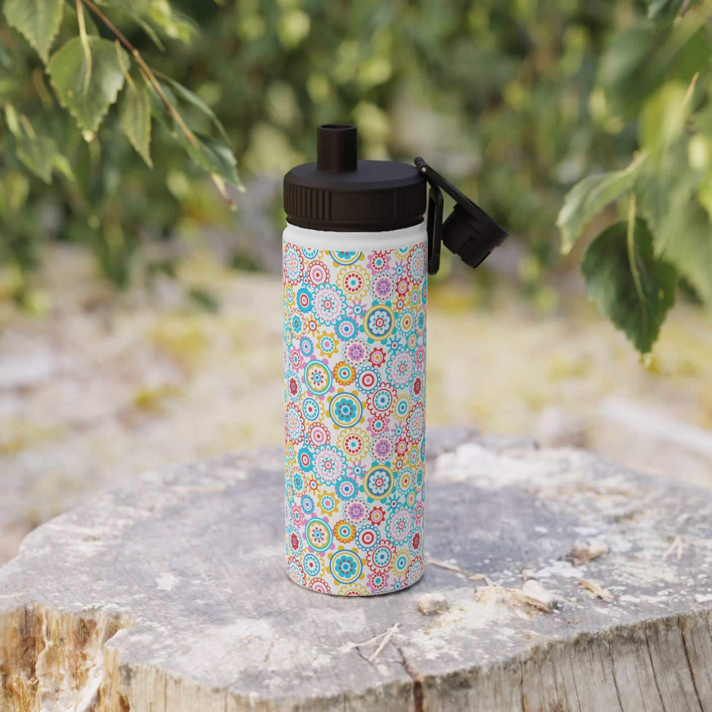 Flower Pop Stainless Steel Water Bottle, Sports Lid