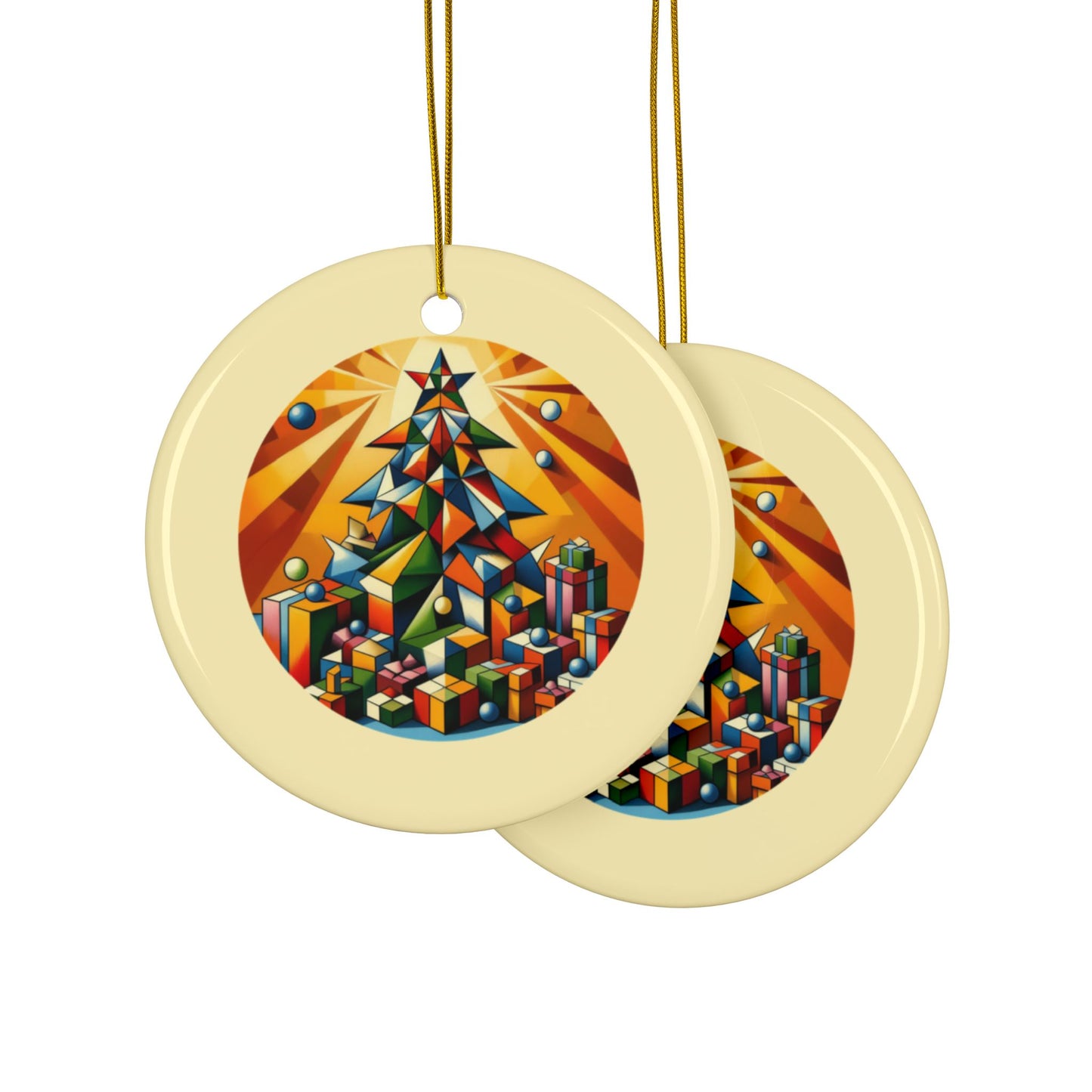 Cubist Christmas Tree Ceramic Ornaments, 2-Side Print, (1pc, 3pcs, 5pcs, 10pcs)