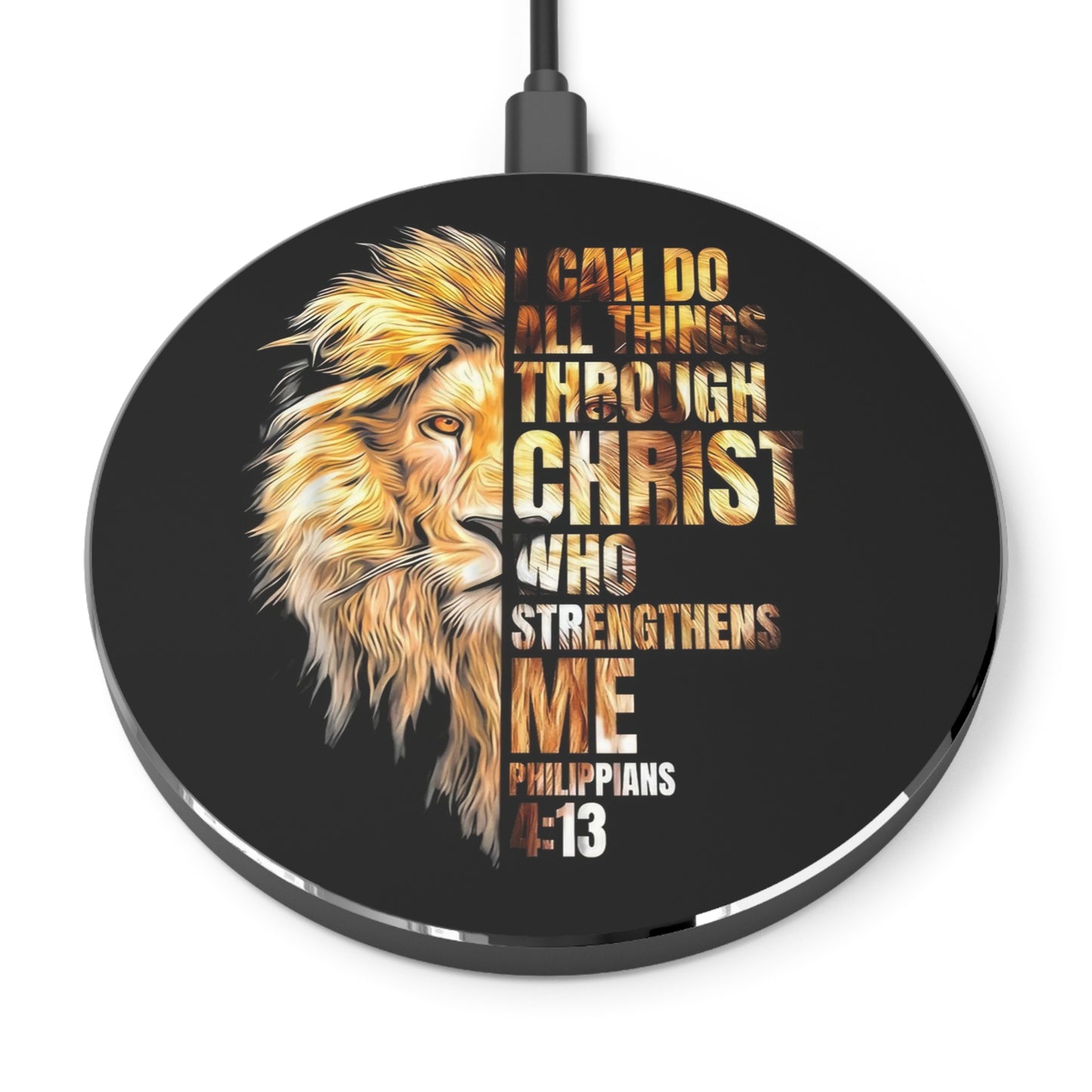 Motivational 10W Qi Certified Fast Wireless Charging Pad for iPhone & Android with USB Cable,  Inspirational Lion Design