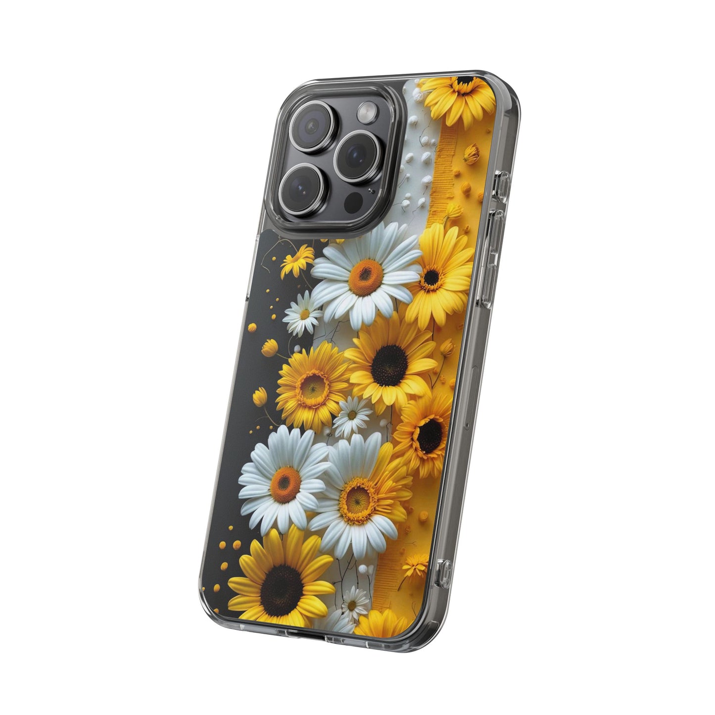 Clear Floral Phone Case - Yellow and White Daisy Pattern Colorful Spring Accessory