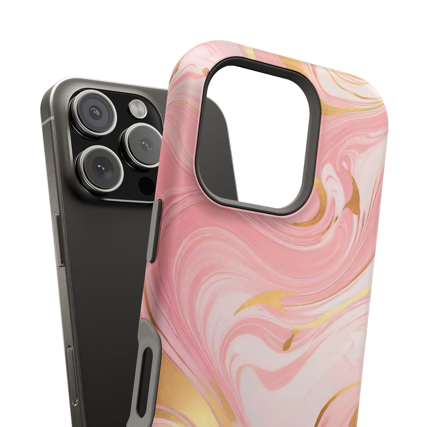 Stylish Magnetic Phone Case, Pink Marble Protective Cover