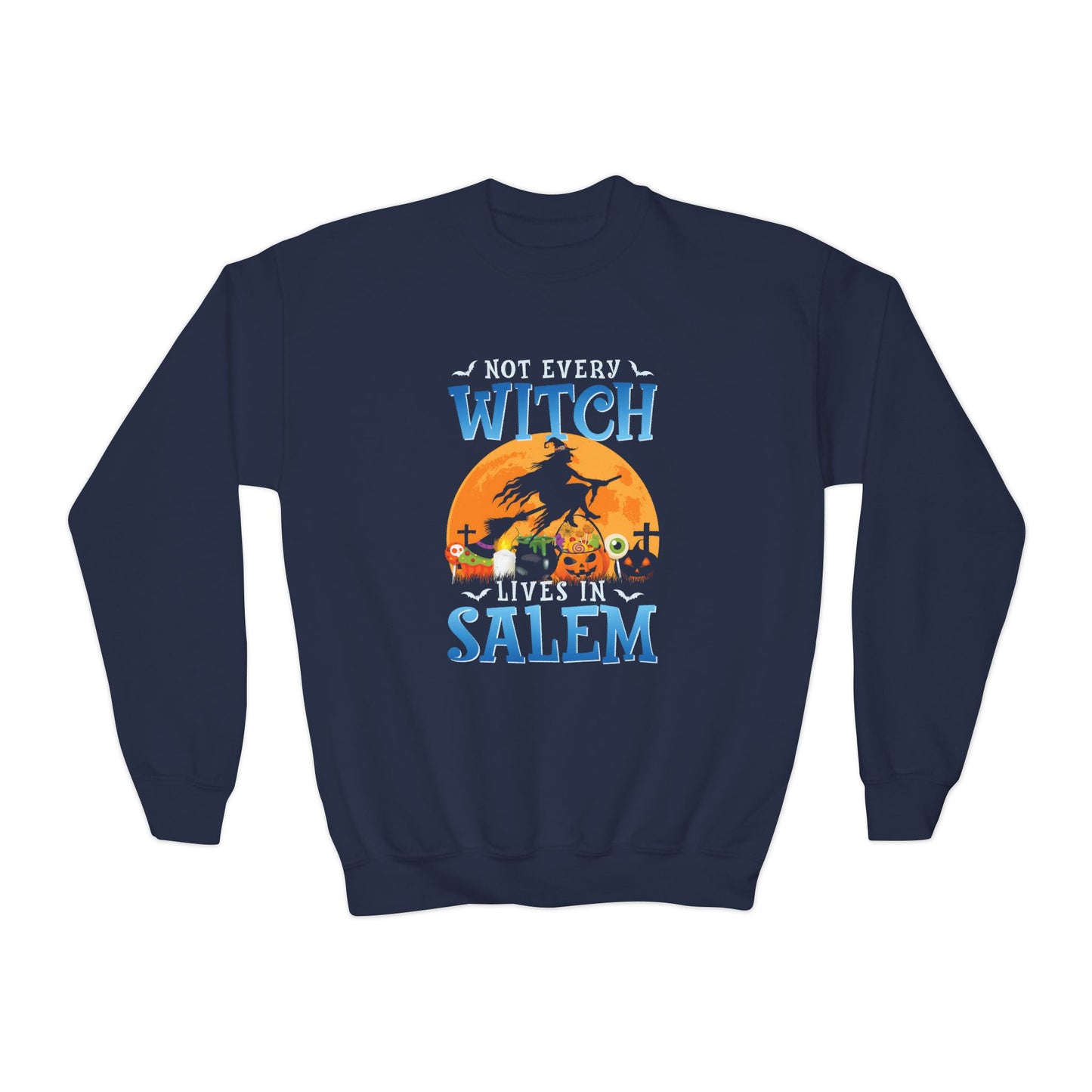 Youth Halloween Crewneck Sweatshirt - Not Every Witch Lives in Salem