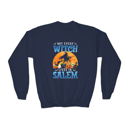 Youth Halloween Crewneck Sweatshirt - Not Every Witch Lives in Salem