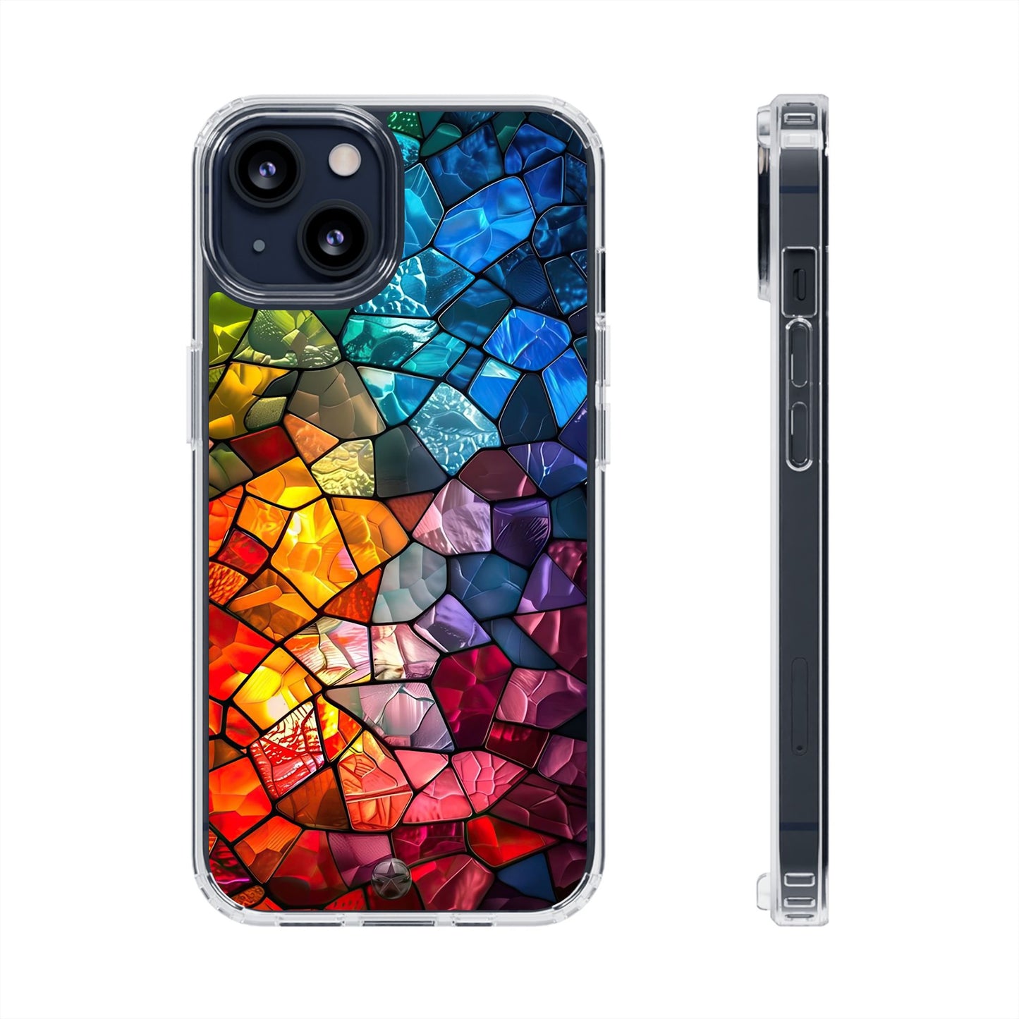 Vibrant Clear Phone Case, Colorful Stained Glass Design