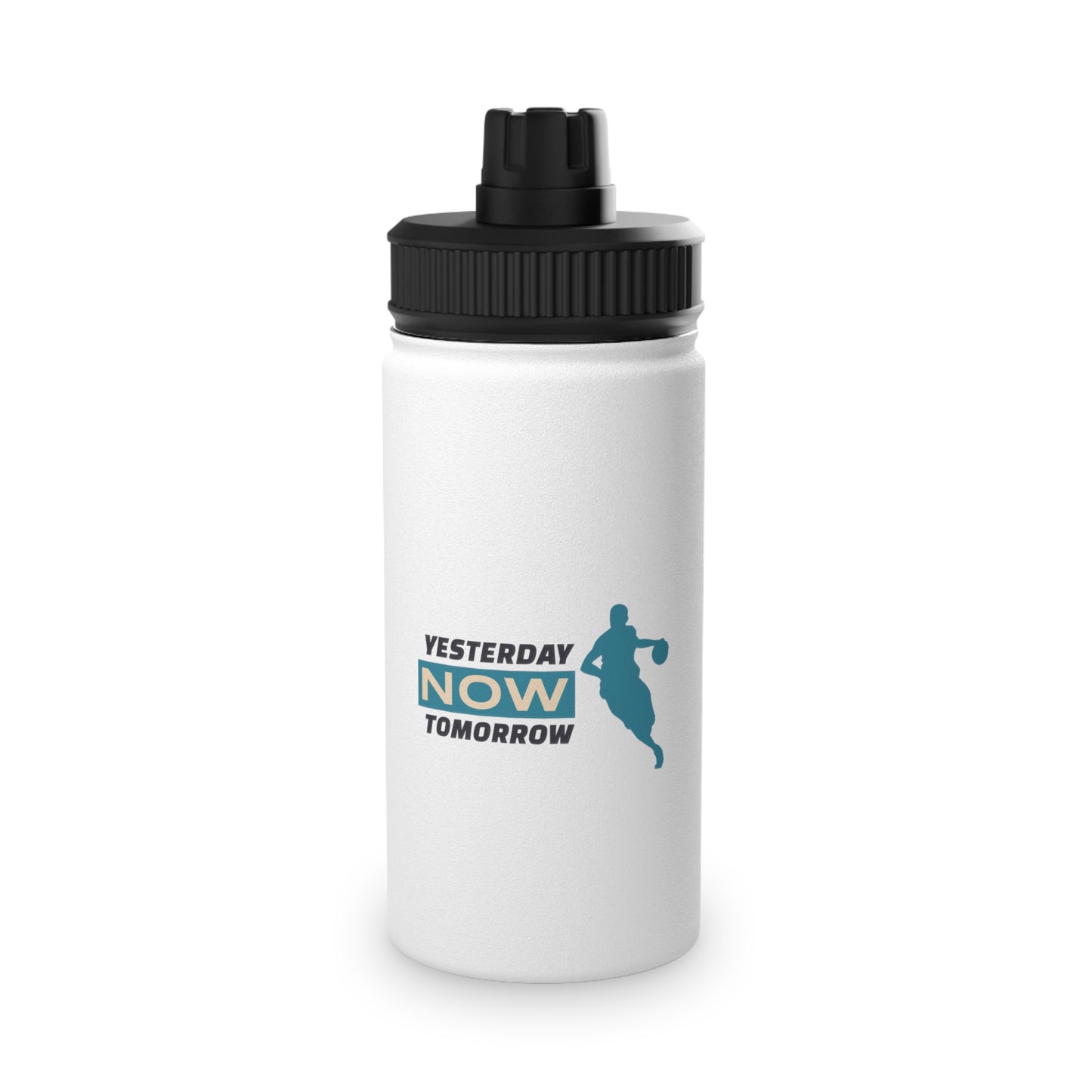 Yesterday Now Tomorrow Stainless Steel Water Bottle, Sports Lid