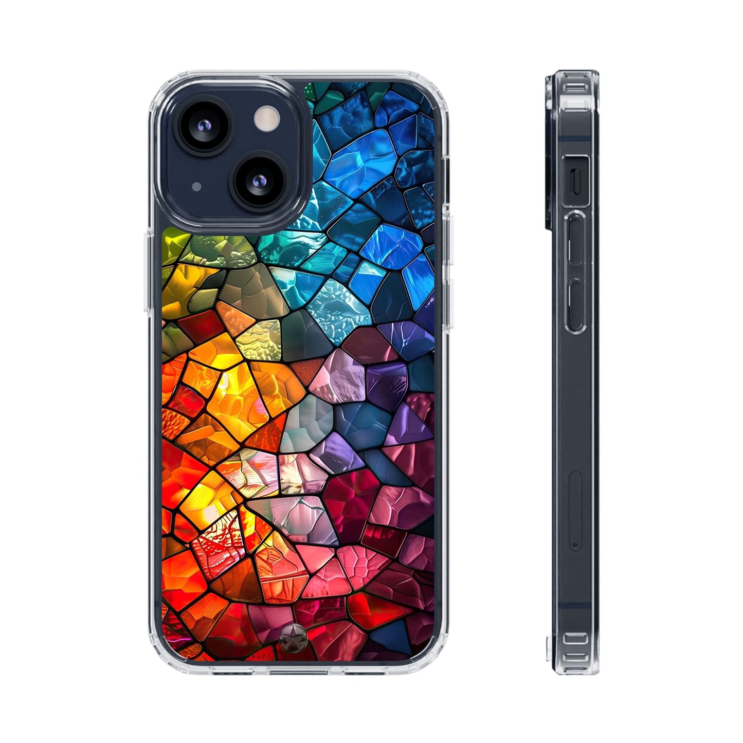 Vibrant Clear Phone Case, Colorful Stained Glass Design