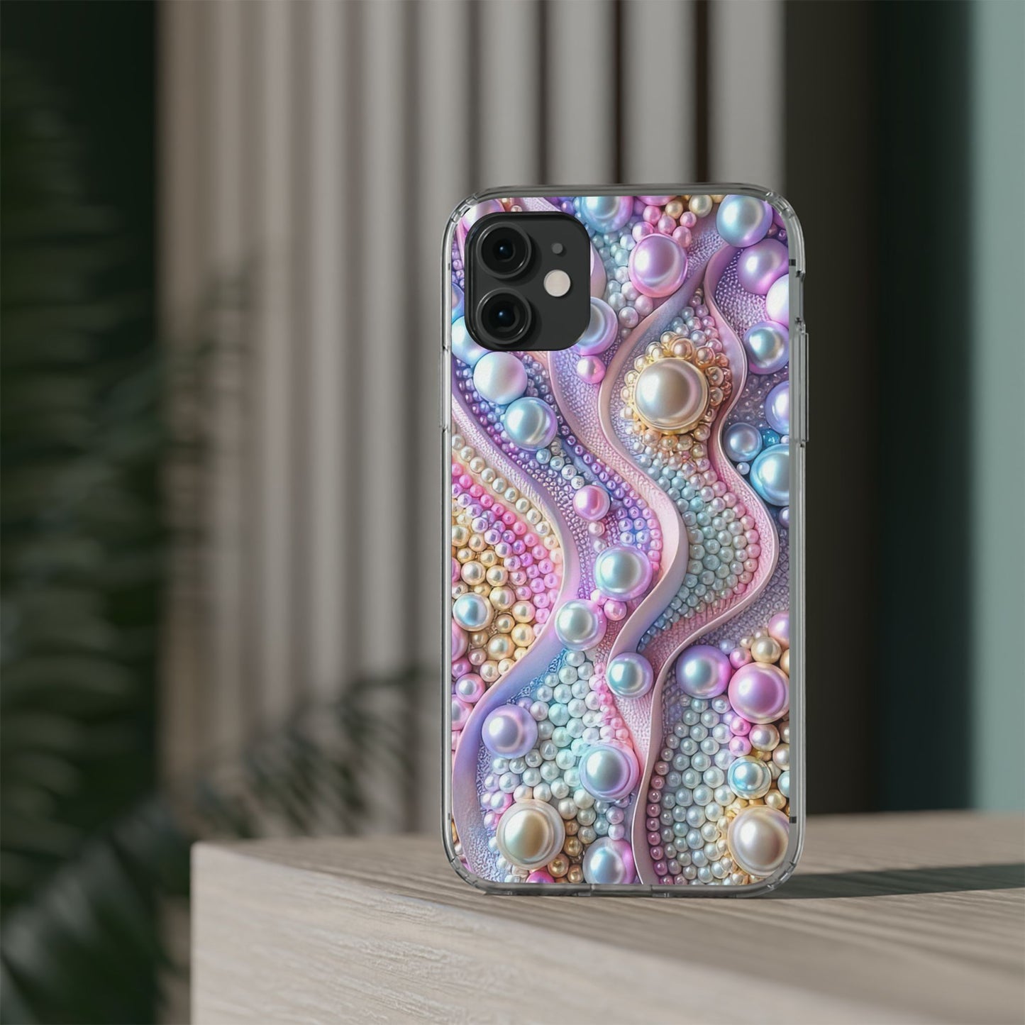 Colorful Pearl Wave Clear Phone Case, Elegant iPhone Cover