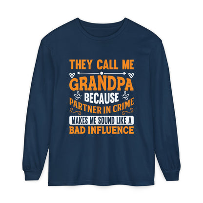 Grandpa Partner in Crime Long Sleeve T-Shirt, Funny Gift for Grandpa