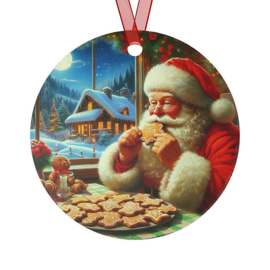 Santa’s Festive Cookie Break Metal Ornaments, 2-Side Print