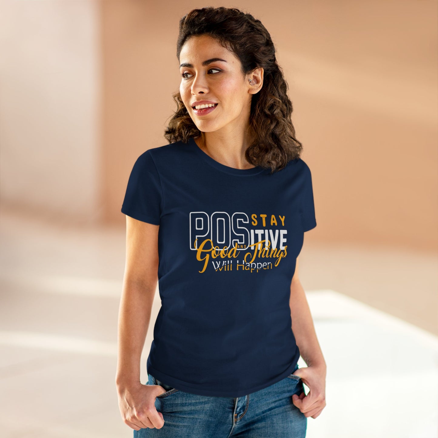 Stay Positive Women's Cotton Tee - Inspirational Motivational T-Shirt