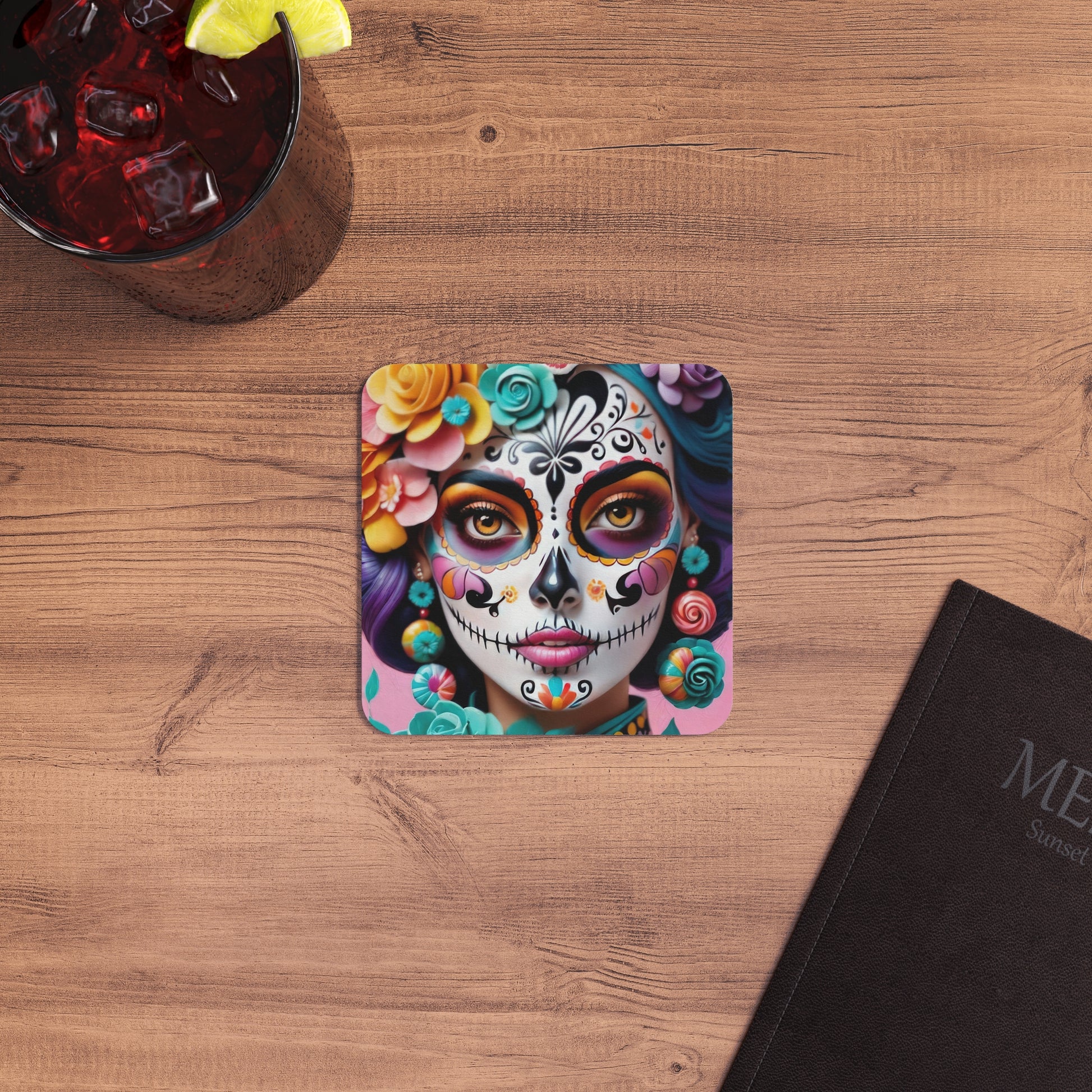 Colorful Sugar Skull Coasters, Party Drink Coasters, Day of the Dead Decor