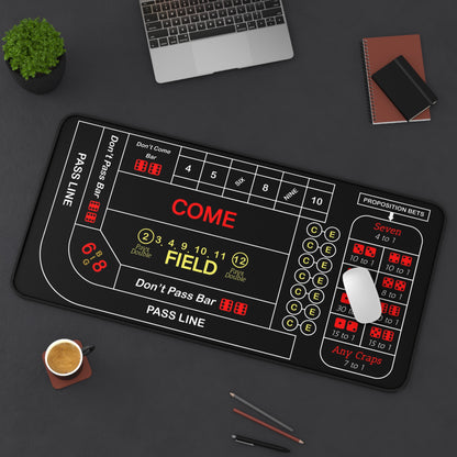 Casino Craps Desk Mat — 2-in-1 Gaming Surface / Black