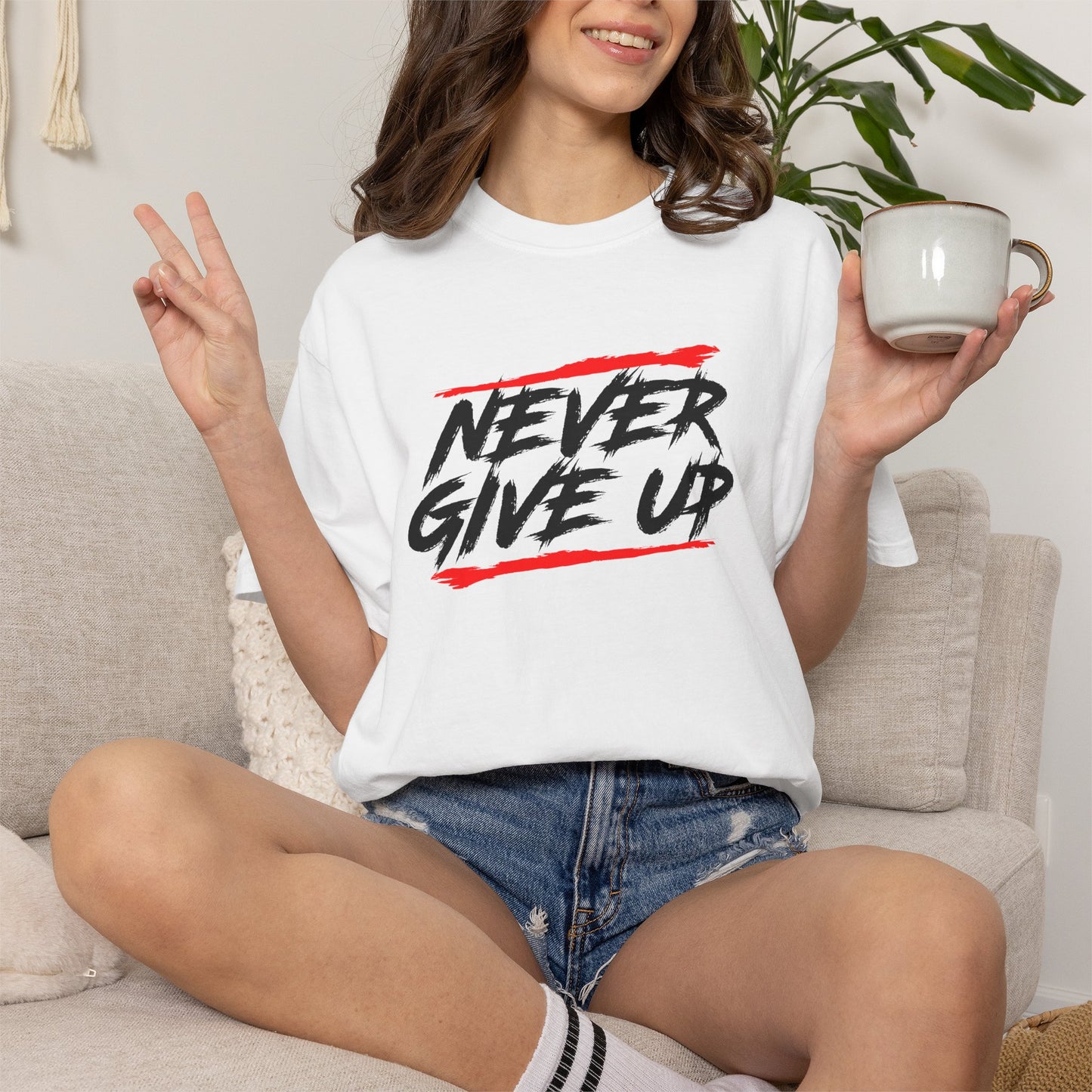 Never Give Up Motivational Unisex T-Shirt - Garment-Dyed for Comfort