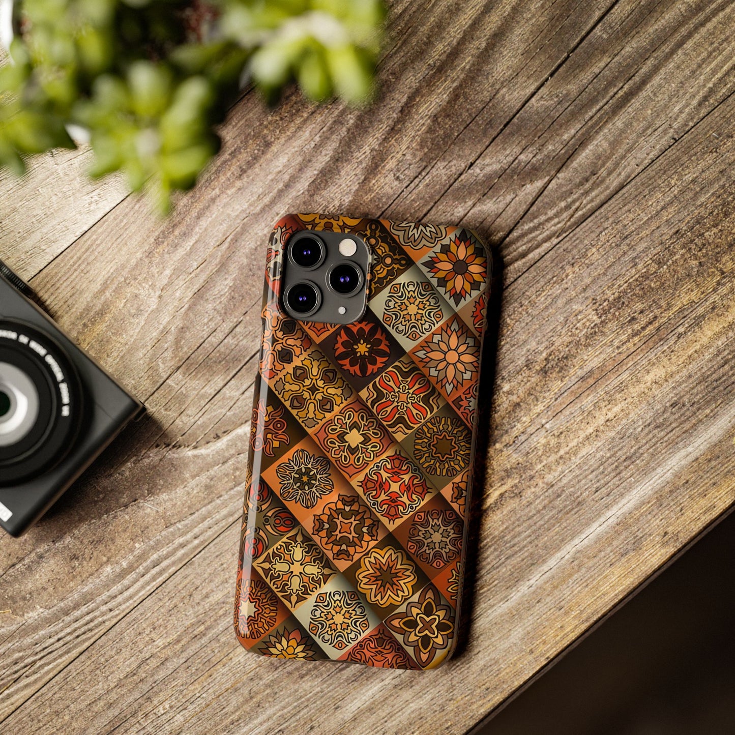Aztec Geometric Slim Case, Boho Orange