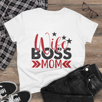 Wife Boss Mom Tee - Midweight Cotton Shirt for Empowered Women