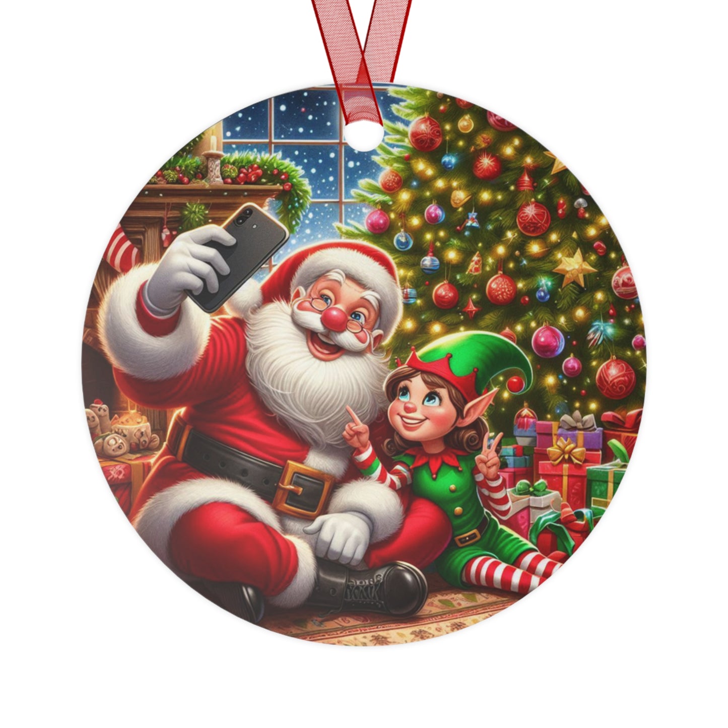 Ho-Ho-Ho Selfie Show Metal Ornaments, 2-Side Print