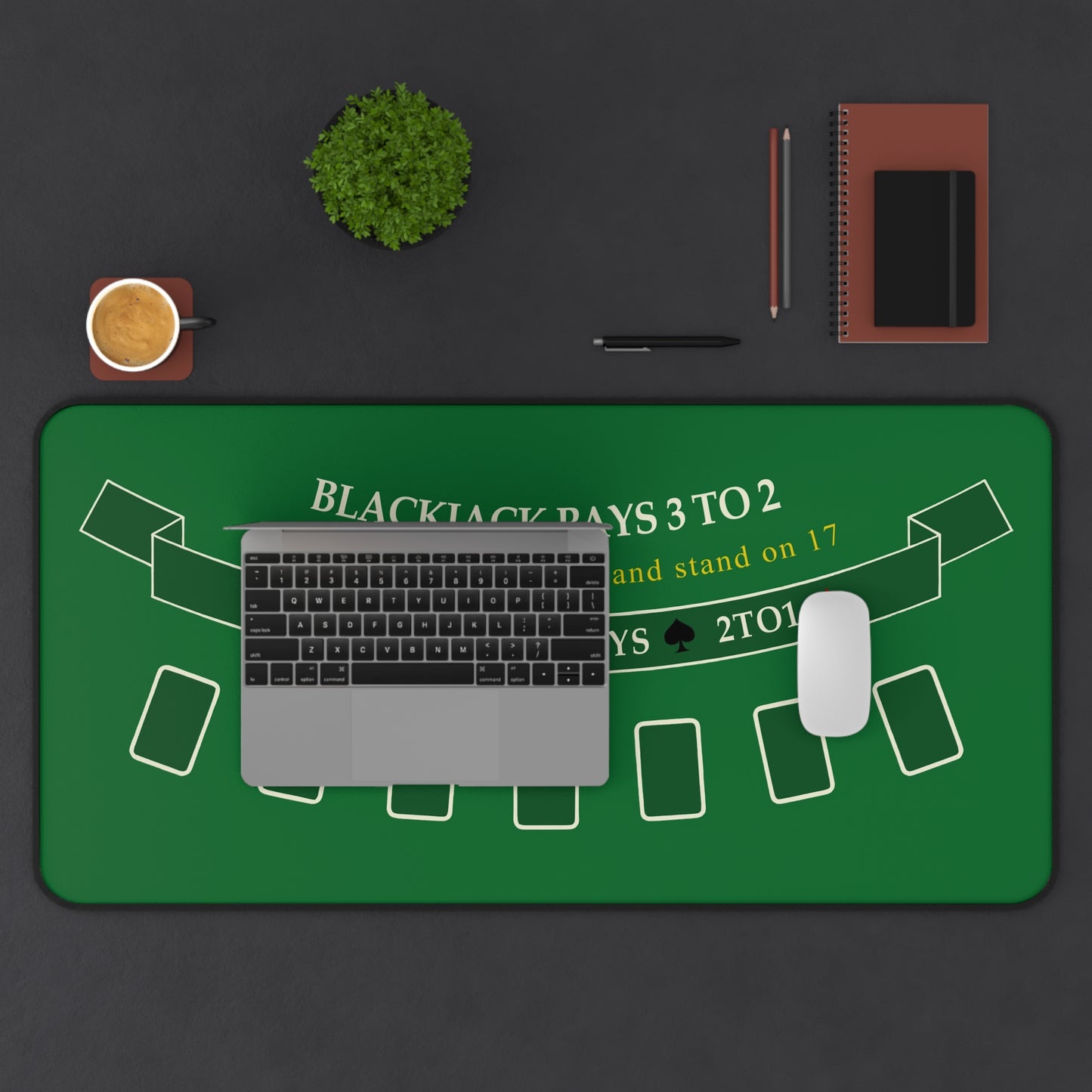 2-in-1 Blackjack Desk Mat with Stitched Edge