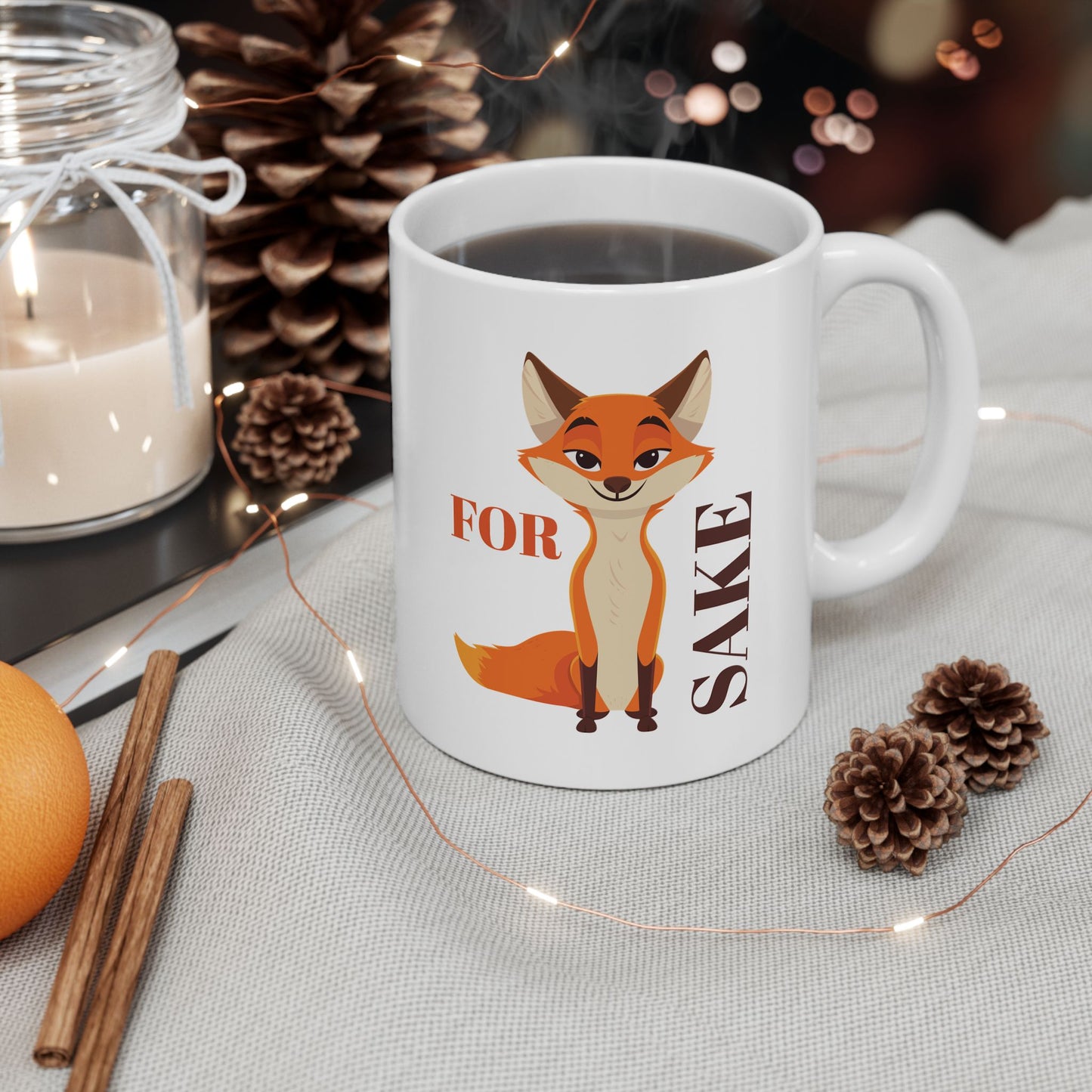Funny Ceramic Mug - "For Fox Sake" Humorous Coffee Cup,  Quirky Drinkware, Perfect for Holiday or Birthday Gifts, 11oz & 15oz