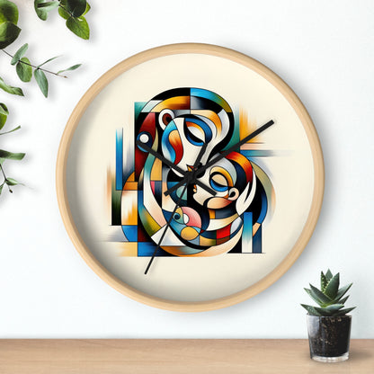 Abstract Art Wall Clock 10" – Mother with Child Design, Modern Home Decor