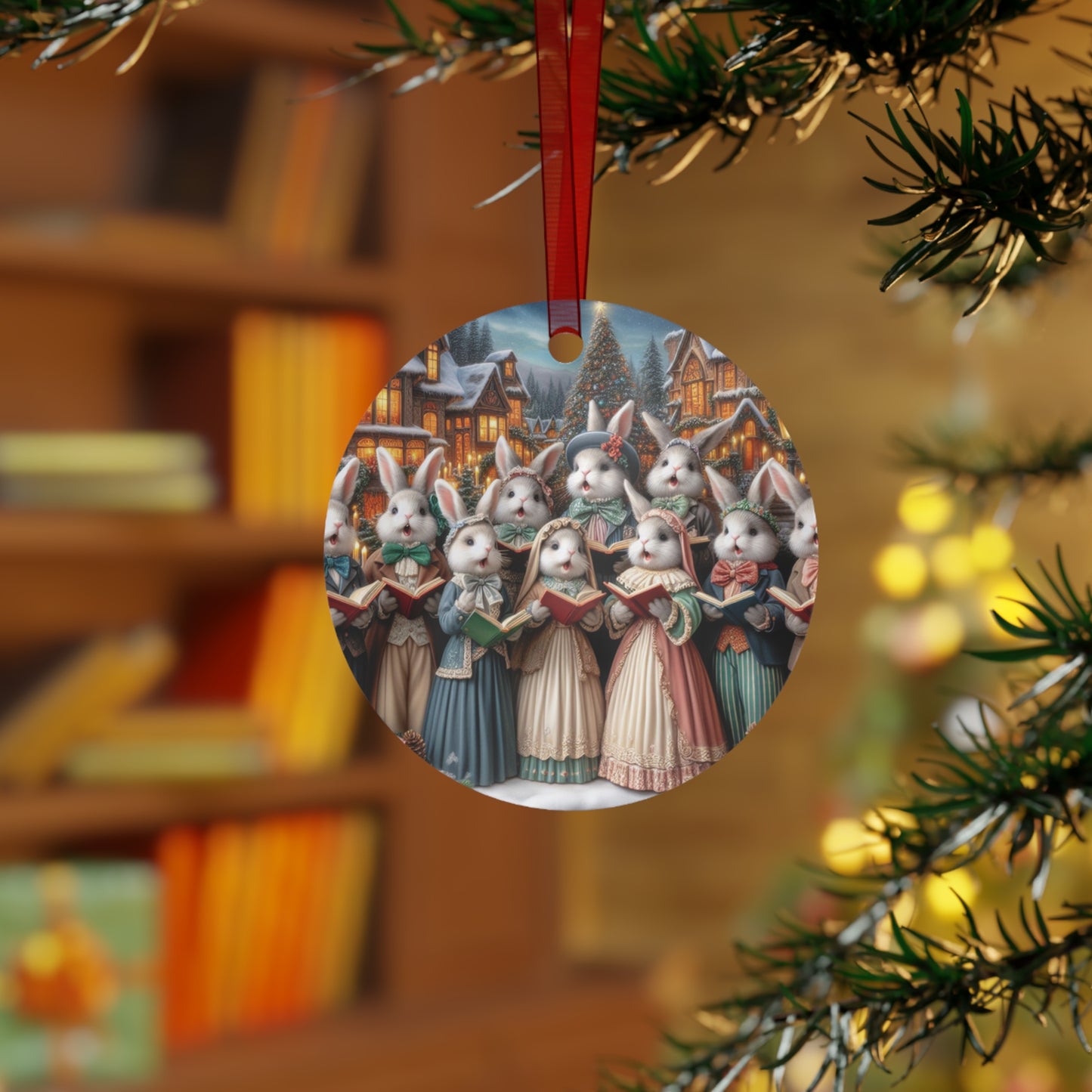 Victorian Bunny Carols Metal Ornaments, 2-Side Print