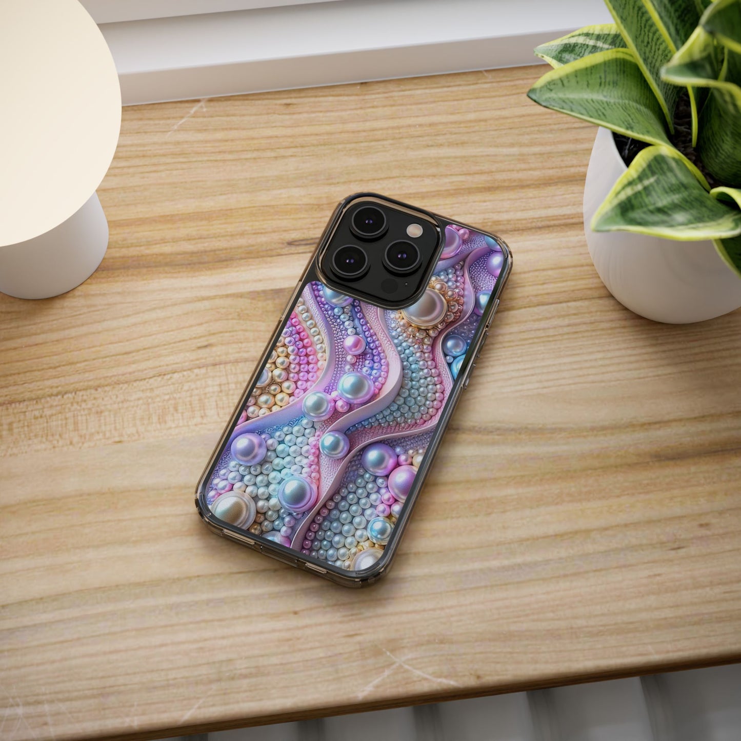 Colorful Pearl Wave Clear Phone Case, Elegant iPhone Cover