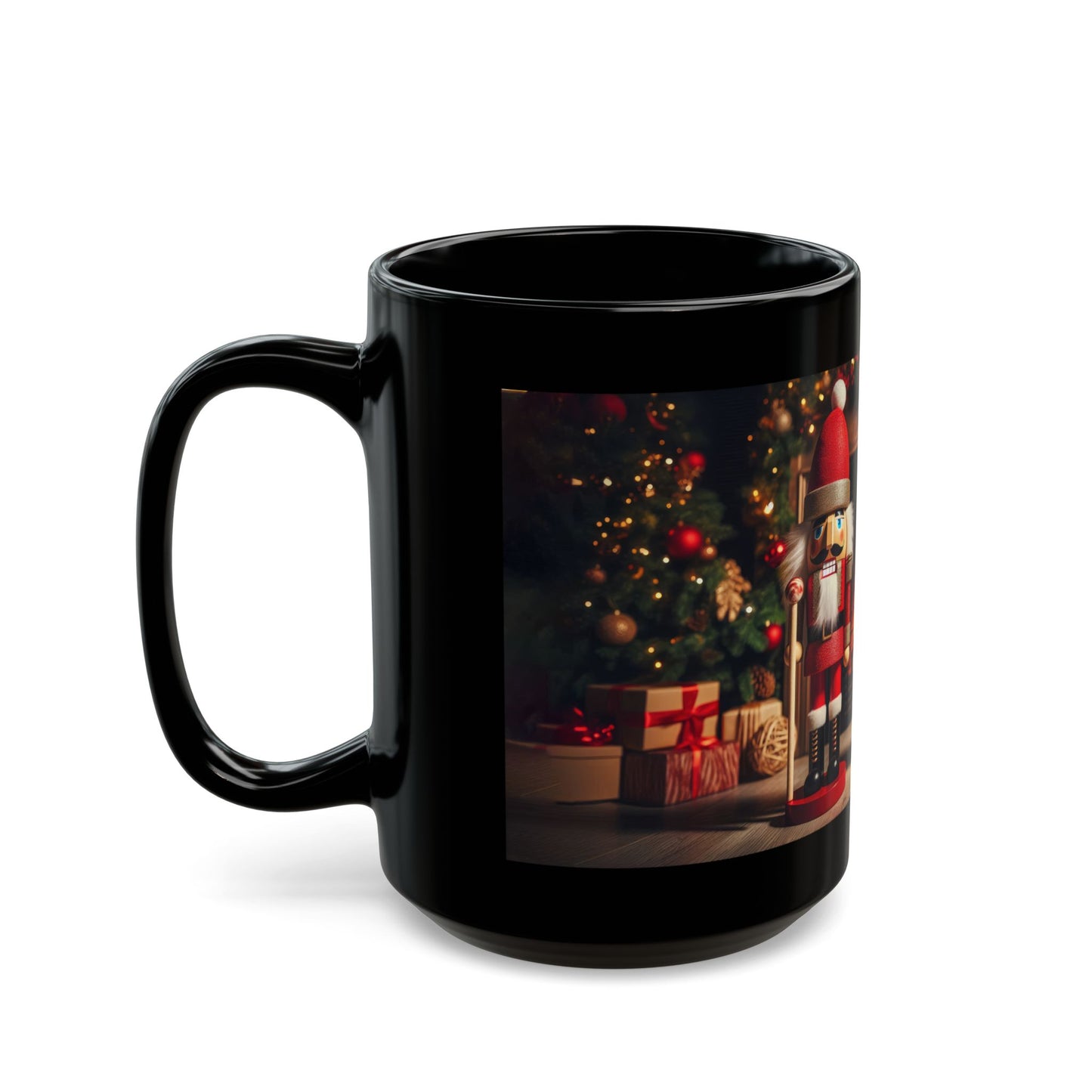 Two Nutcrackers and a Winter’s Fire Black Mug - 11oz, 15oz