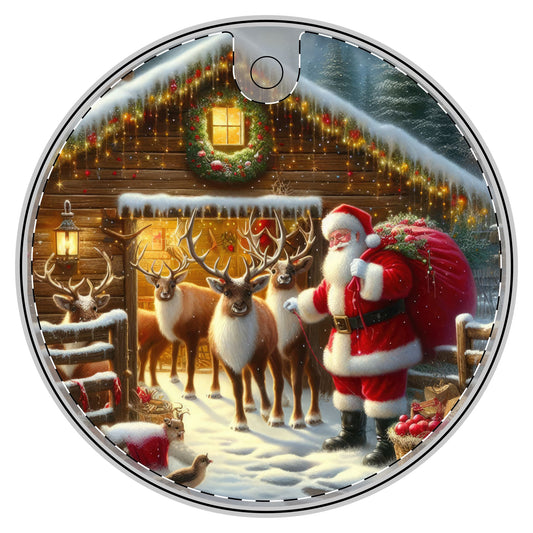 Barnside Christmas with Santa Ceramic Decoration Ornament, (1pc)  one side print