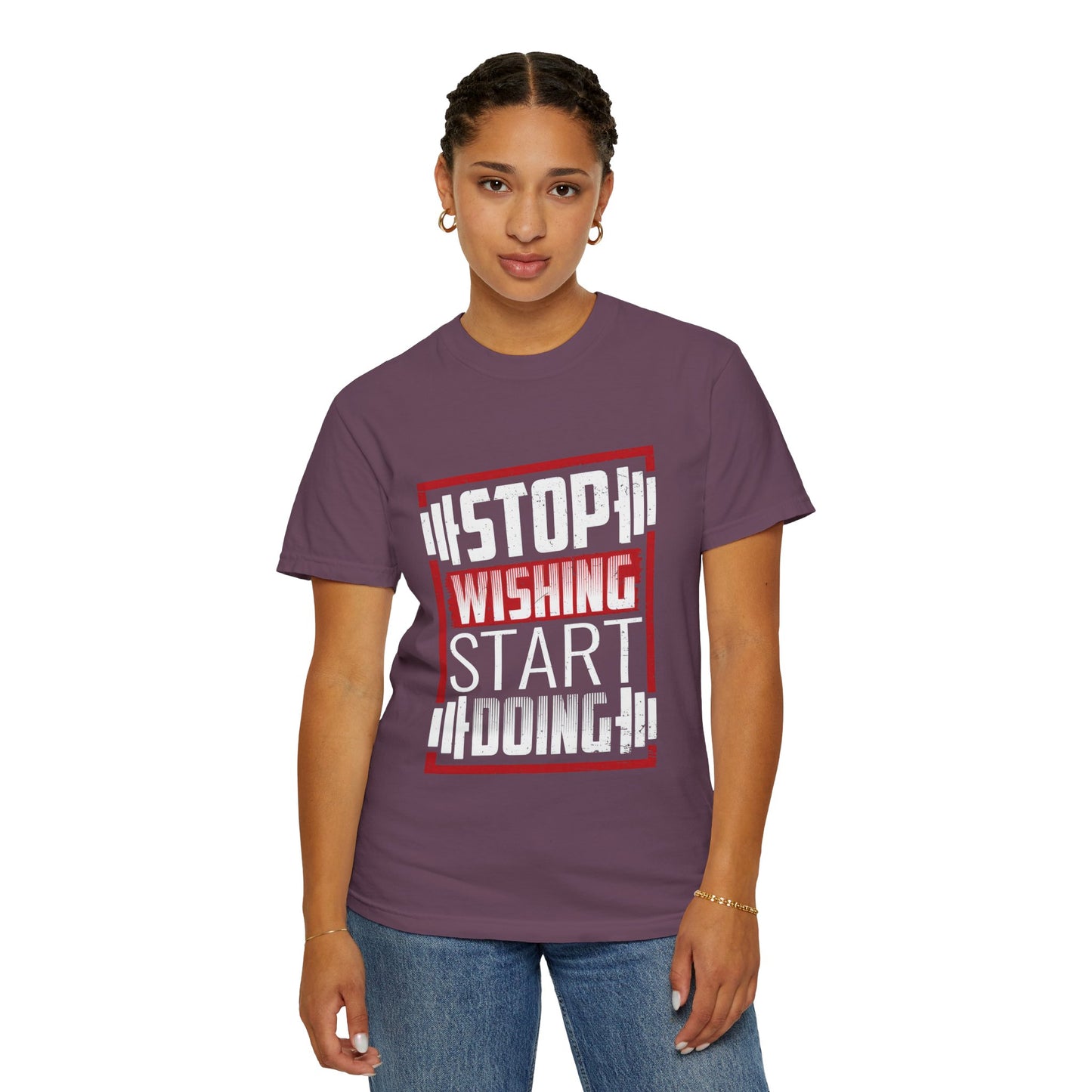 Motivational Workout T-Shirt - 'Stop Wishing Start Doing'